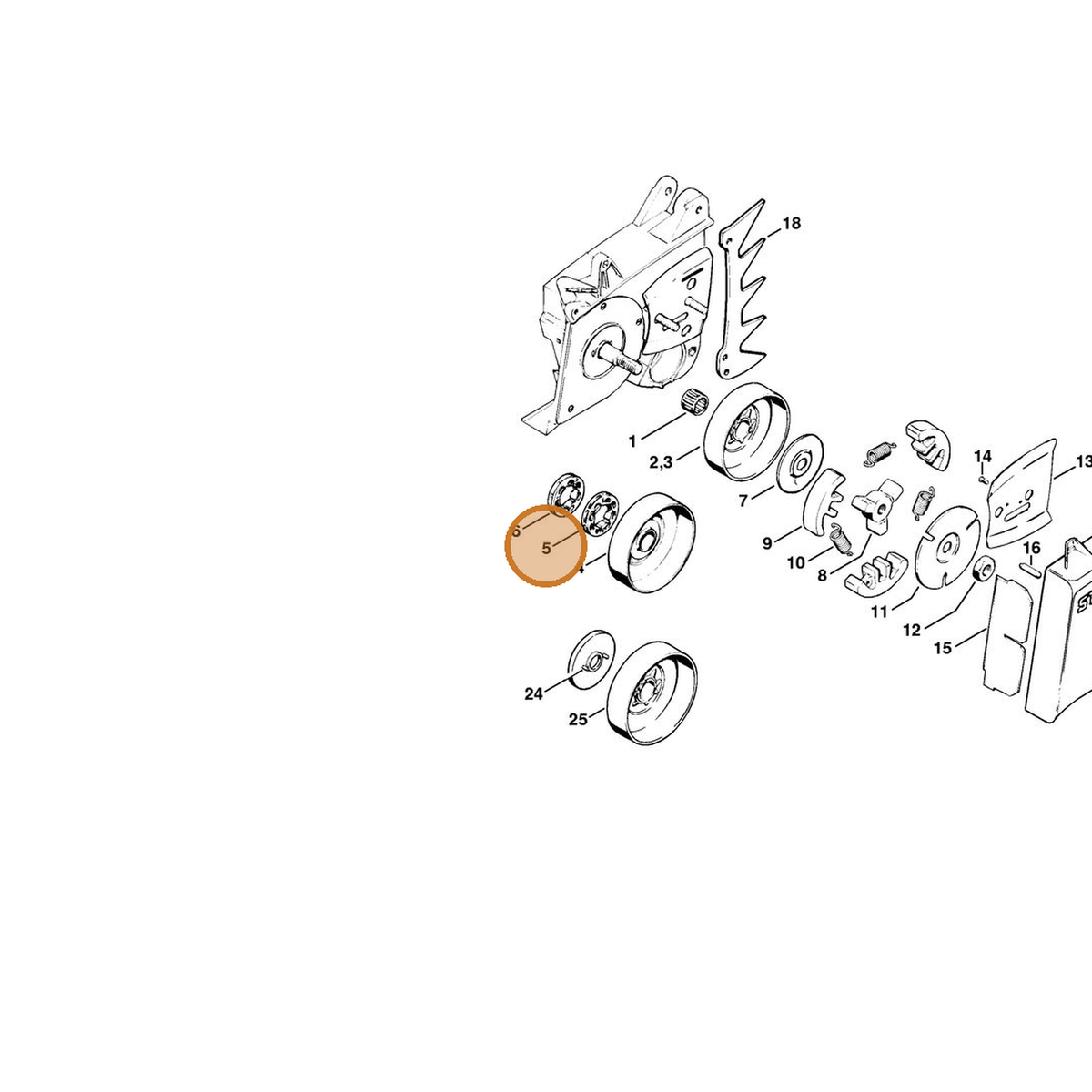 STIHL part 0000-642-1215 — IPL diagram snippet (6x zoom, amber highlight)