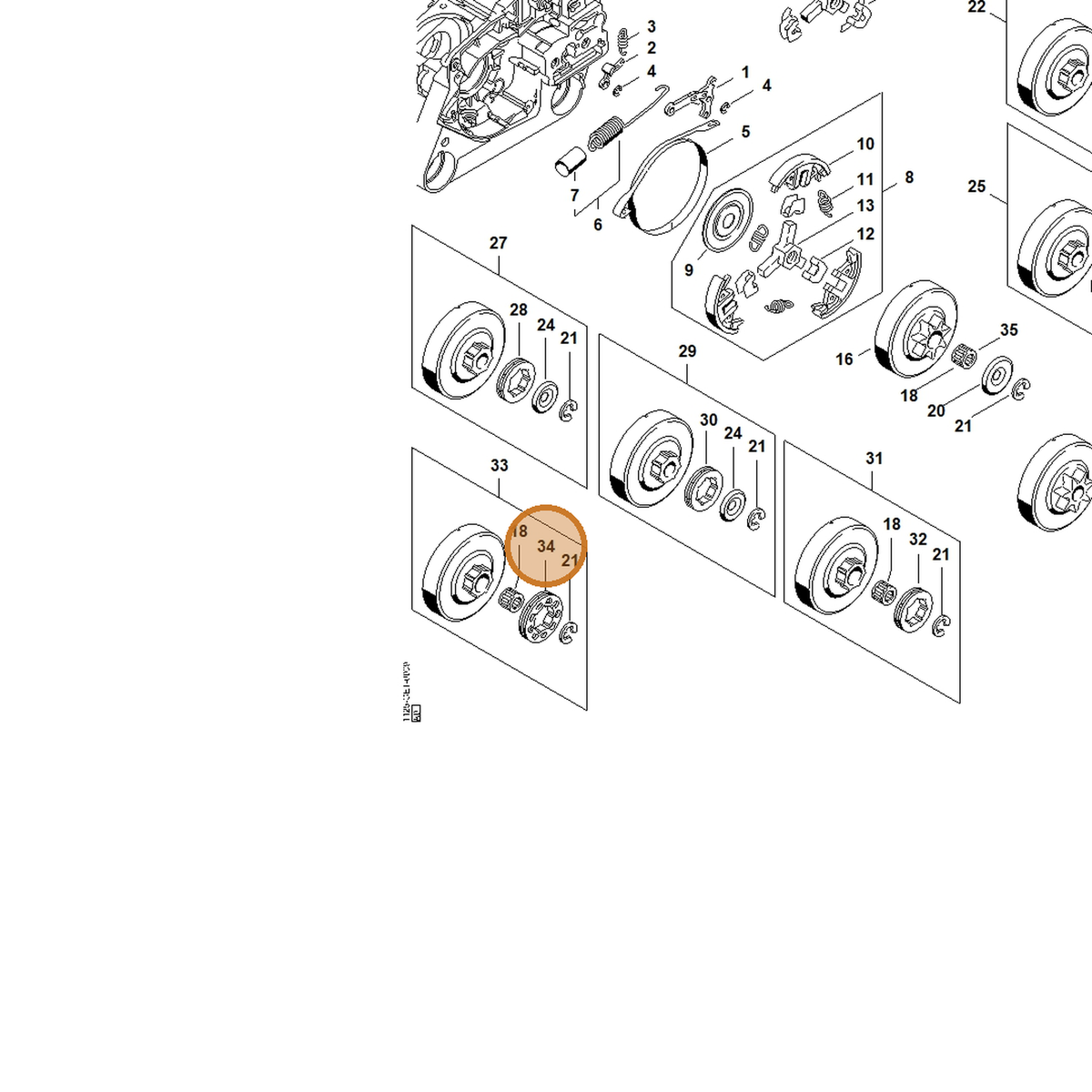 STIHL part 0000-642-1239 — IPL diagram snippet (6x zoom, amber highlight)