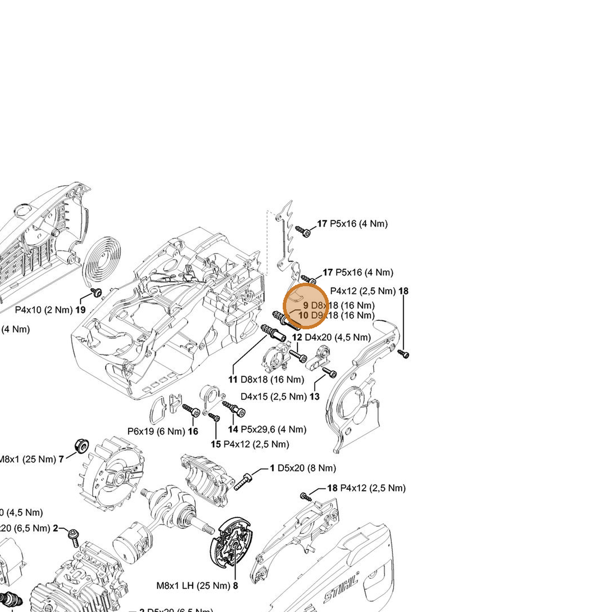 STIHL part 0000-664-2412 — IPL diagram snippet (6x zoom, amber highlight)