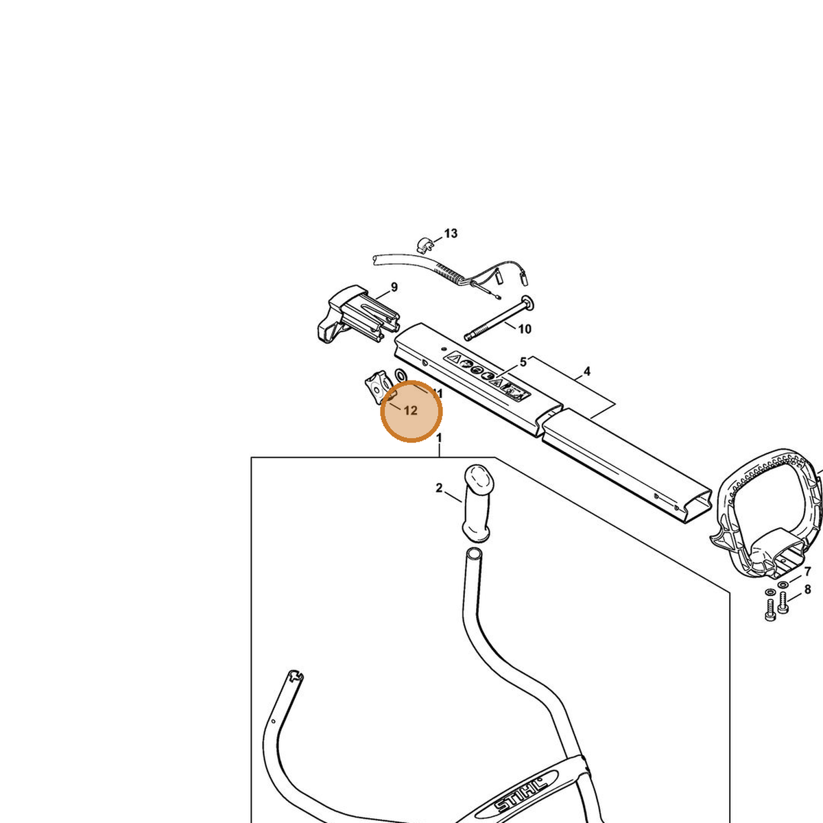 STIHL part 0000-760-1800 — IPL diagram snippet (6x zoom, amber highlight)