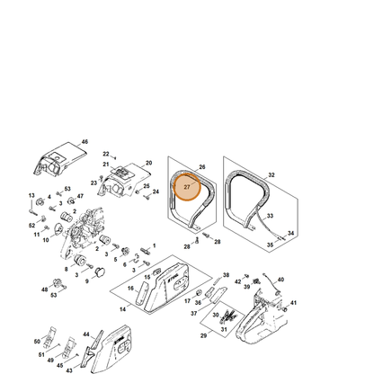 STIHL part 0000-791-2009 — IPL diagram snippet (6x zoom, amber highlight)