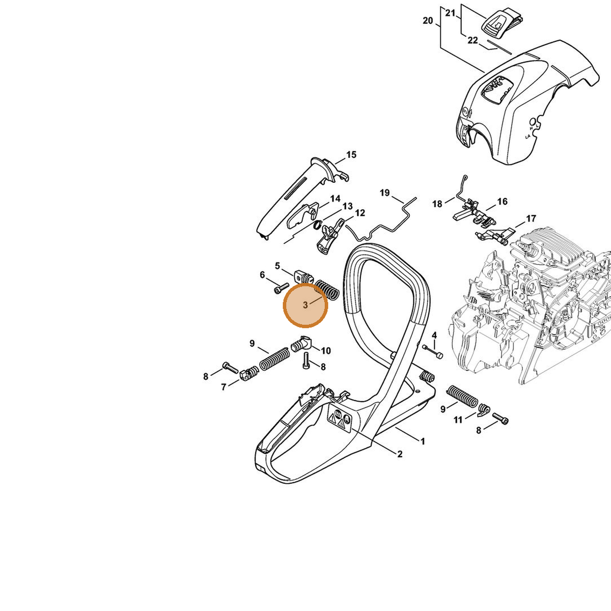 STIHL part 0000-791-3104 — IPL diagram snippet (6x zoom, amber highlight)