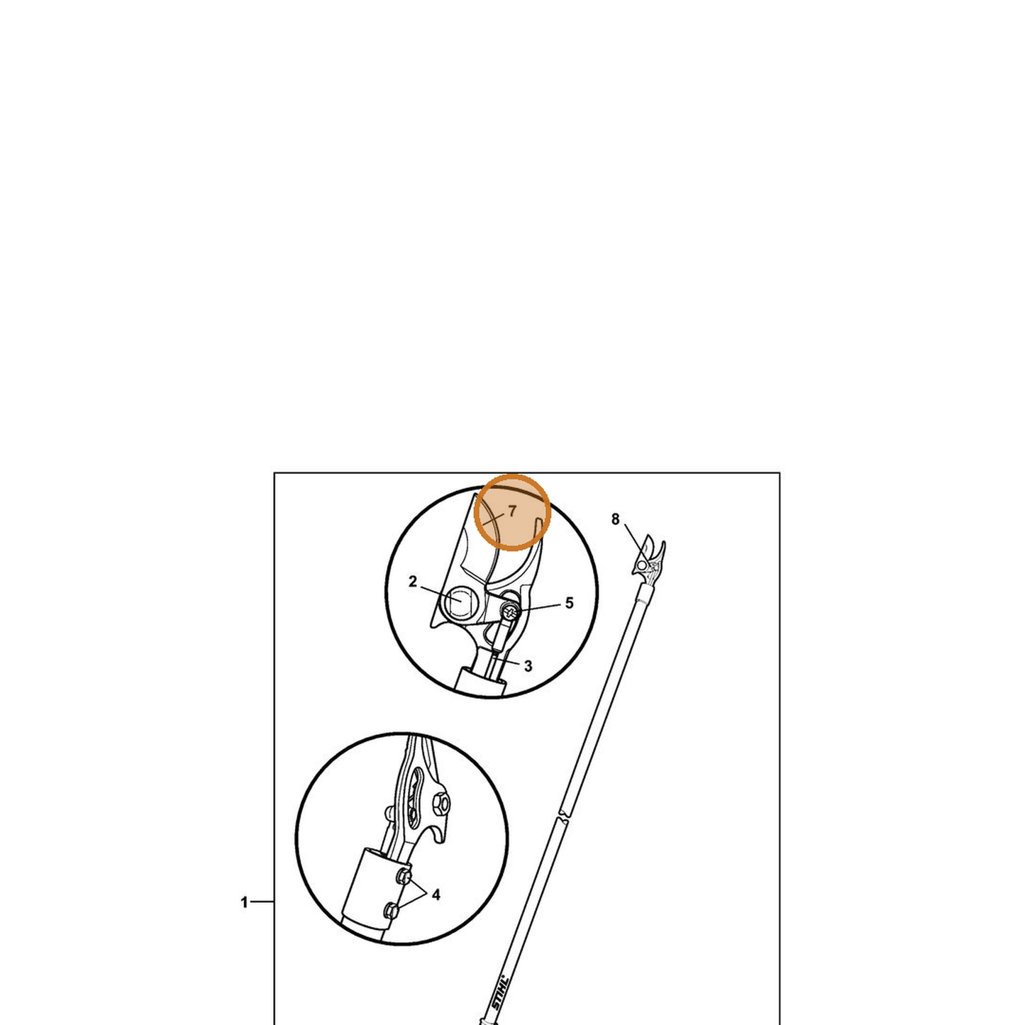 STIHL part 0000-881-3663 — IPL diagram snippet (6x zoom, amber highlight)