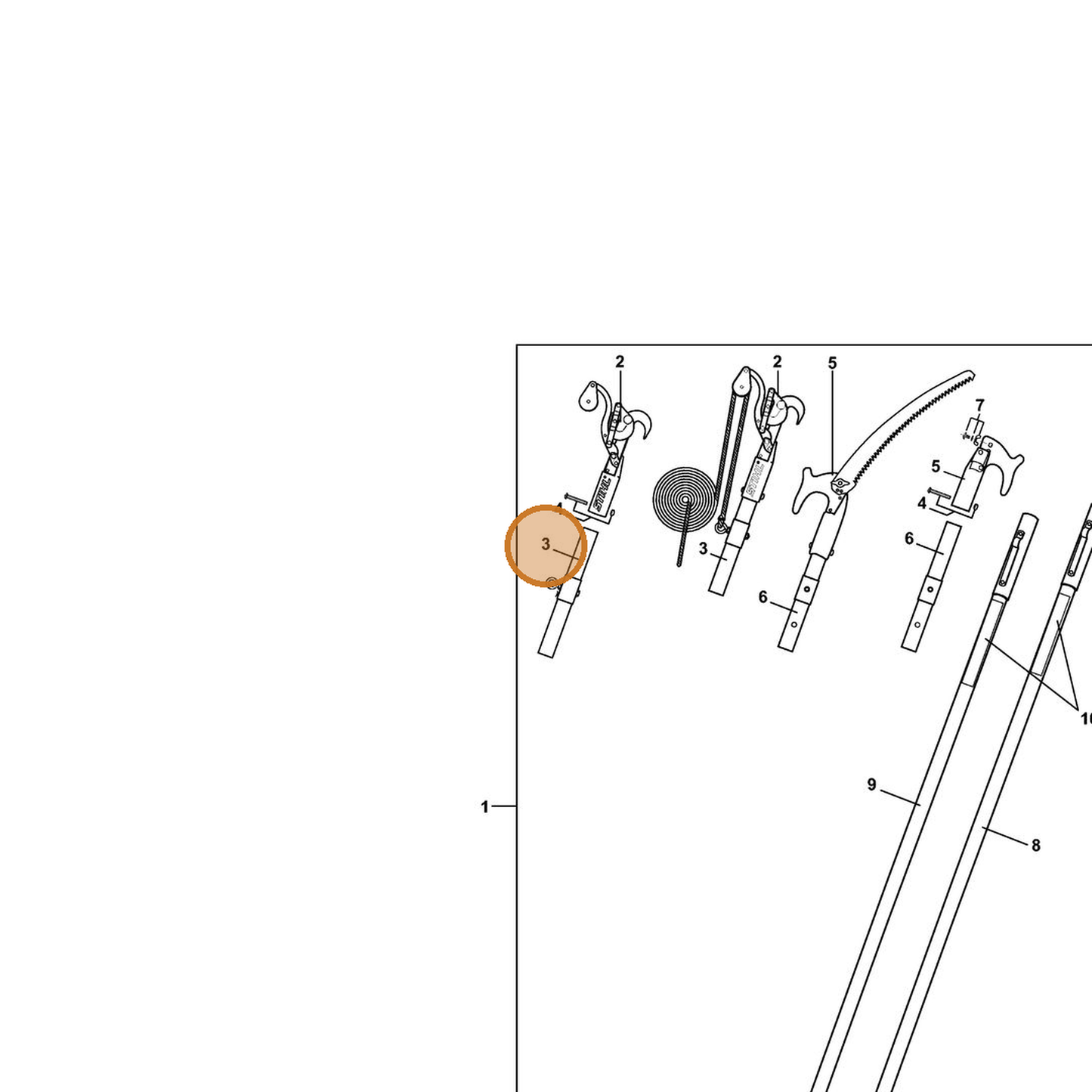 STIHL part 0000-882-0711 — IPL diagram snippet (6x zoom, amber highlight)