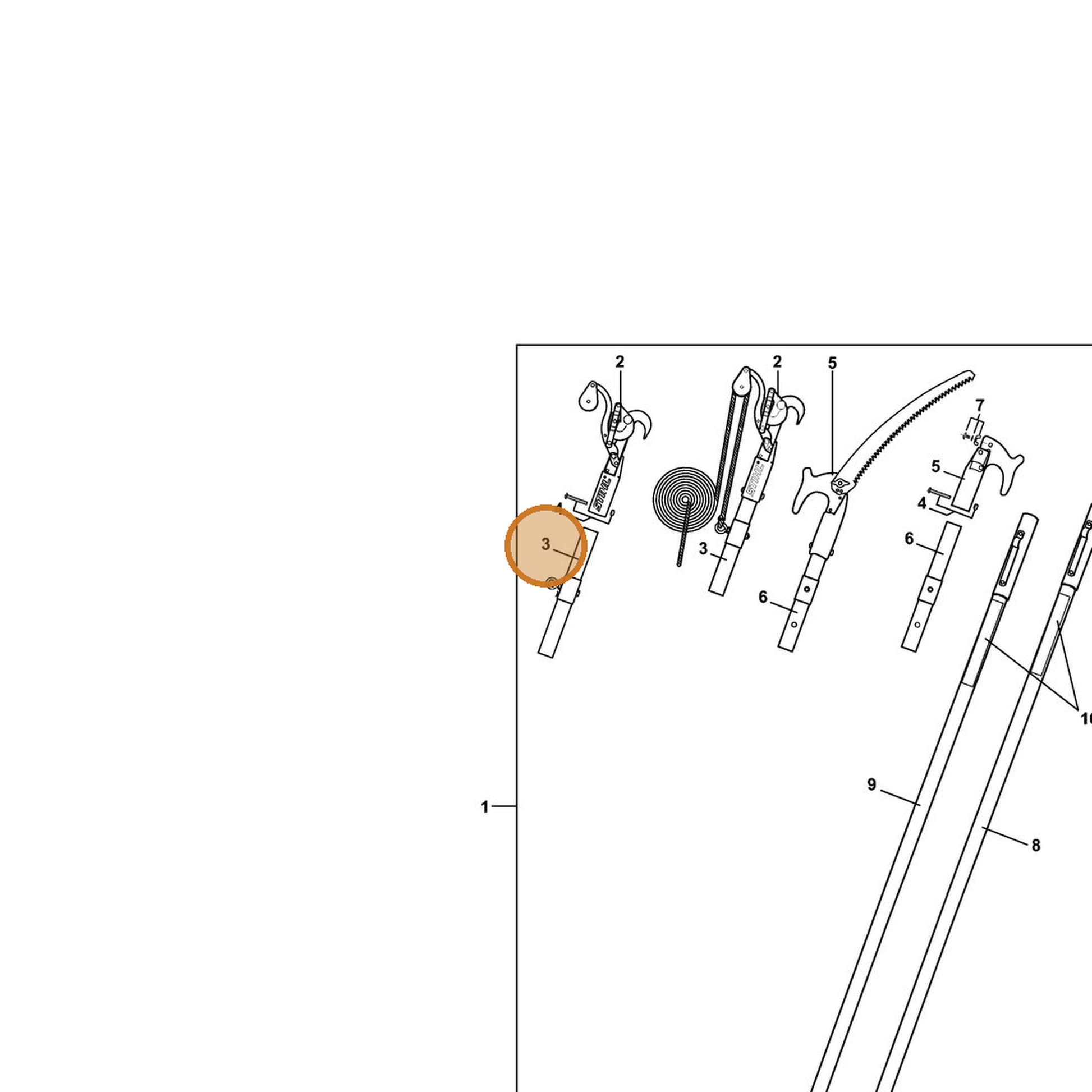 STIHL part 0000-882-0711 — IPL diagram snippet (6x zoom, amber highlight)