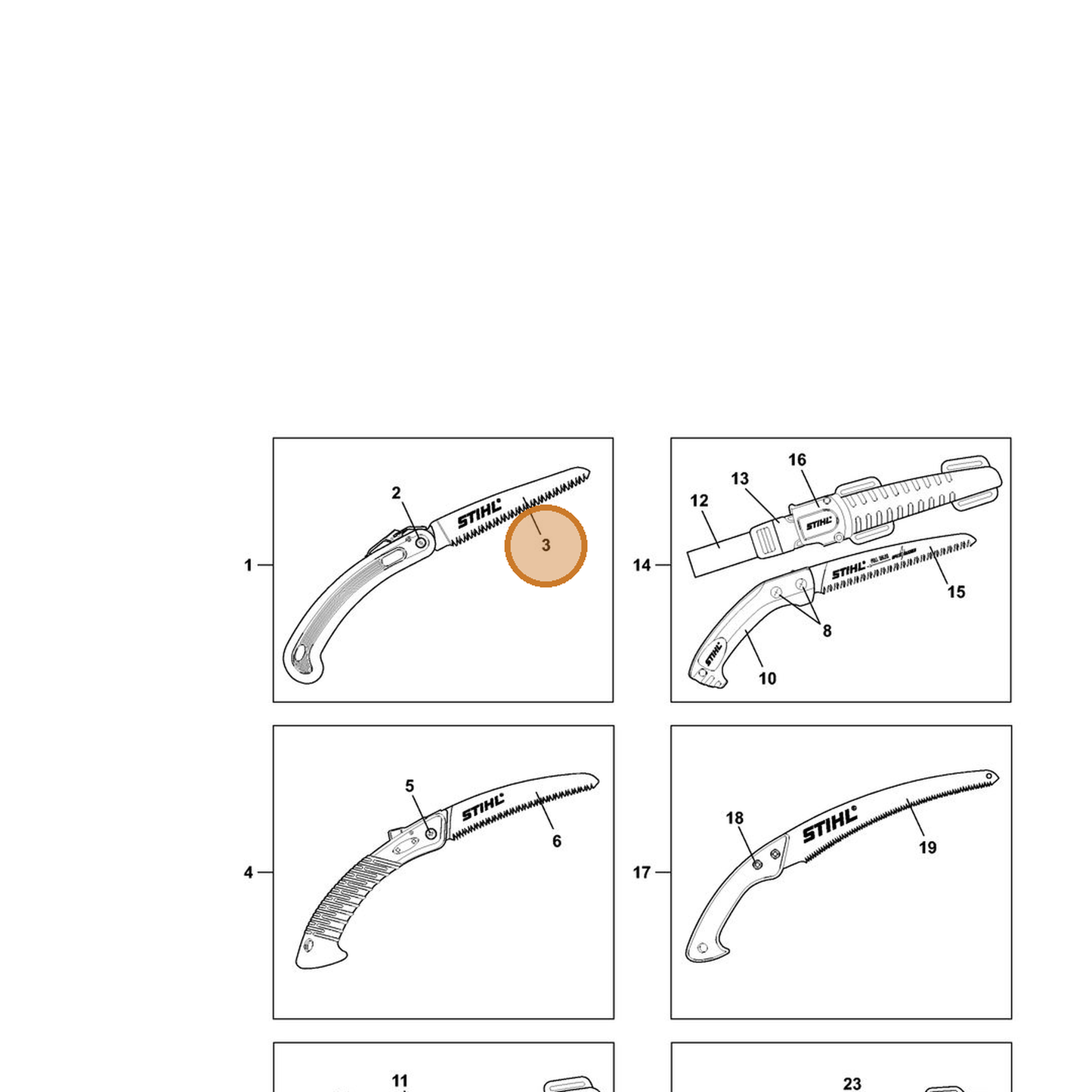 STIHL part 0000-882-0909 — IPL diagram snippet (6x zoom, amber highlight)