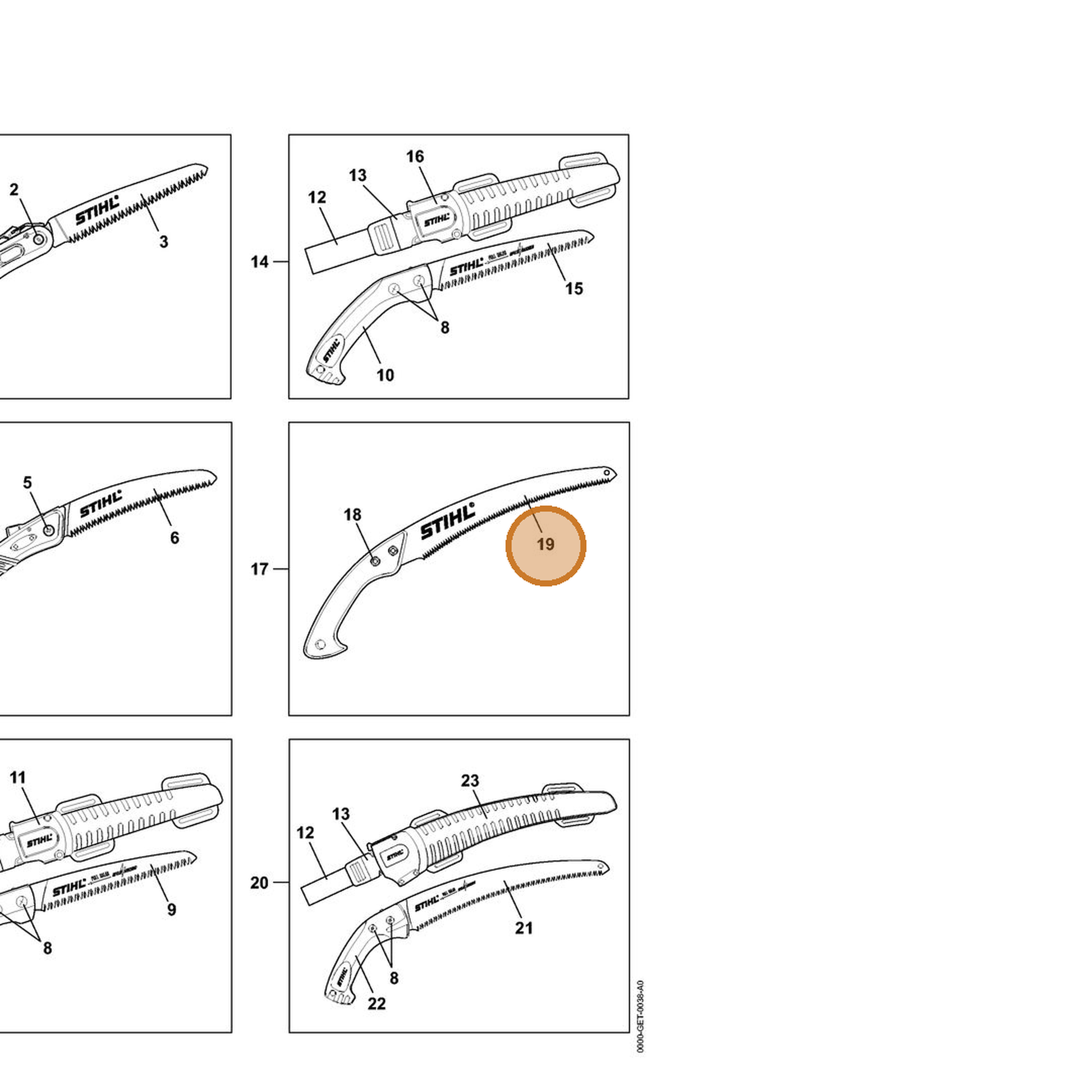 STIHL part 0000-882-0913 — IPL diagram snippet (6x zoom, amber highlight)