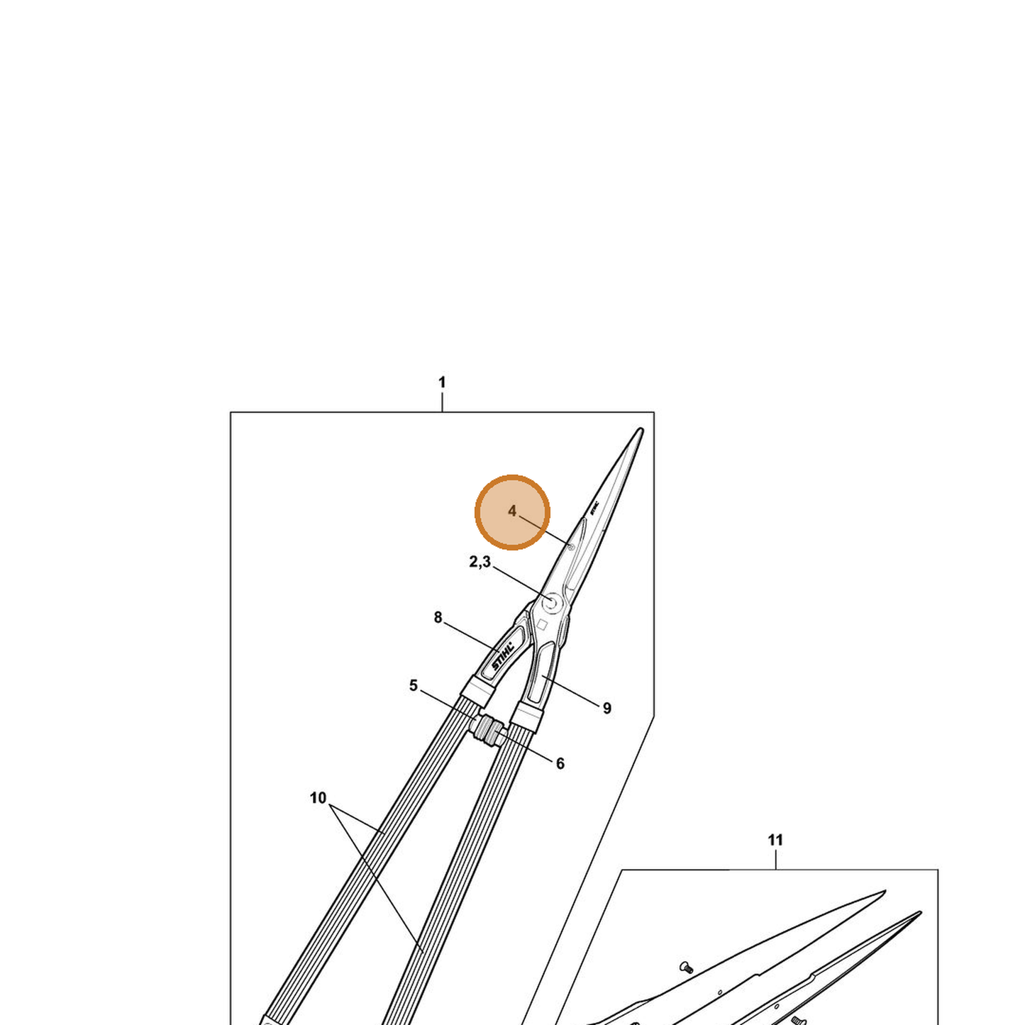 STIHL part 0000-882-1601 — IPL diagram snippet (6x zoom, amber highlight)