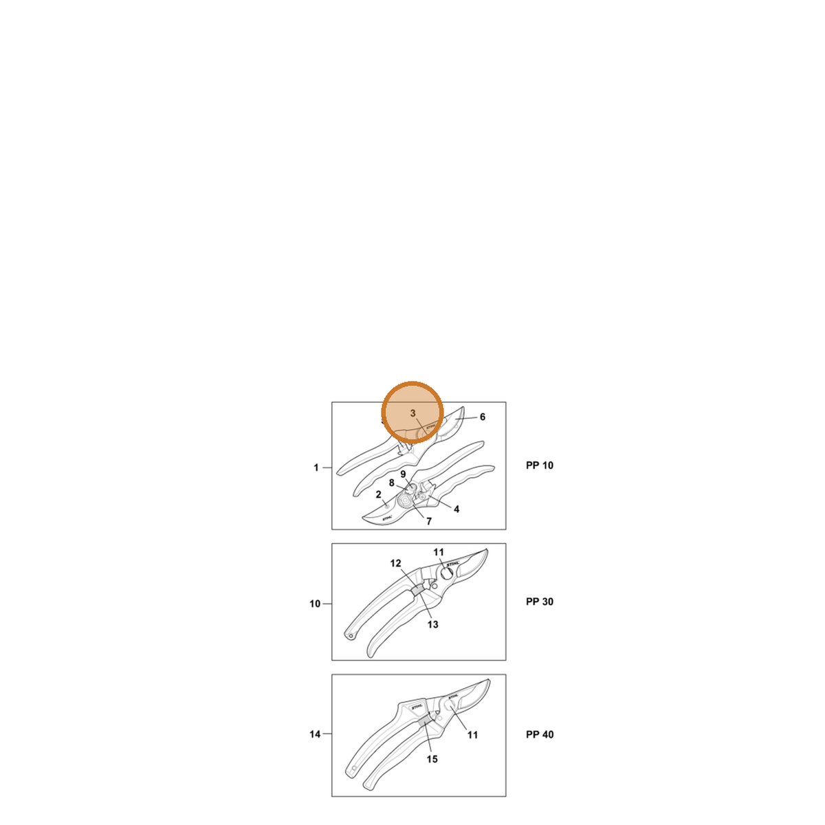 STIHL part 0000-882-1607 — IPL diagram snippet (6x zoom, amber highlight)