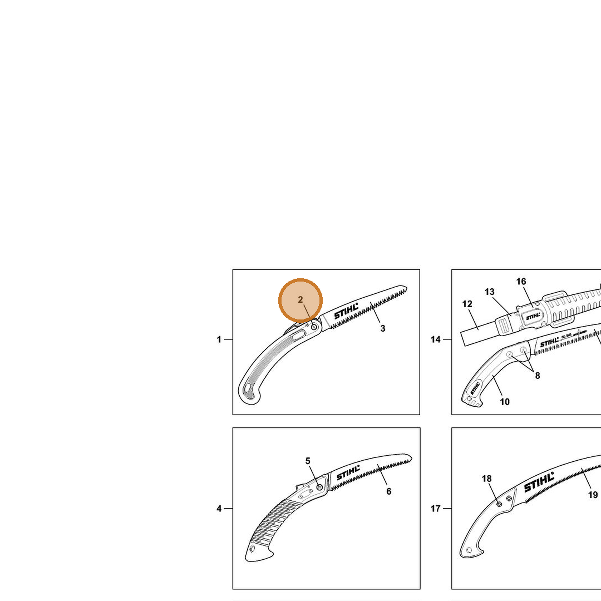 STIHL part 0000-882-1608 — IPL diagram snippet (6x zoom, amber highlight)