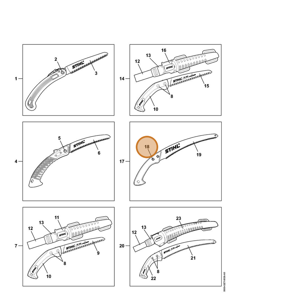 STIHL part 0000-882-1612 — IPL diagram snippet (6x zoom, amber highlight)