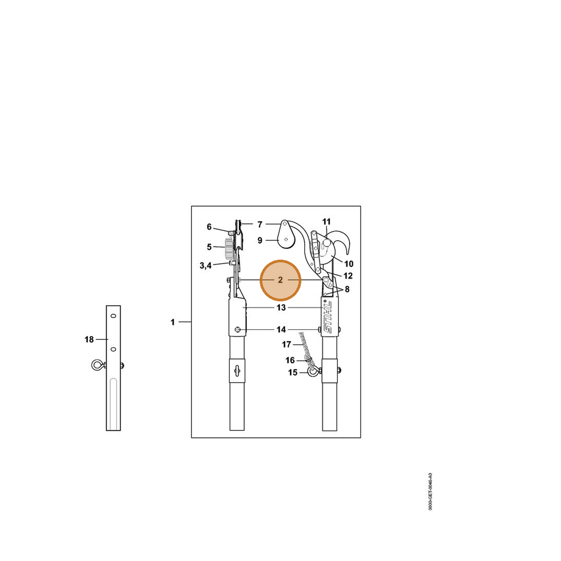 STIHL part 0000-882-1613 — IPL diagram snippet (6x zoom, amber highlight)