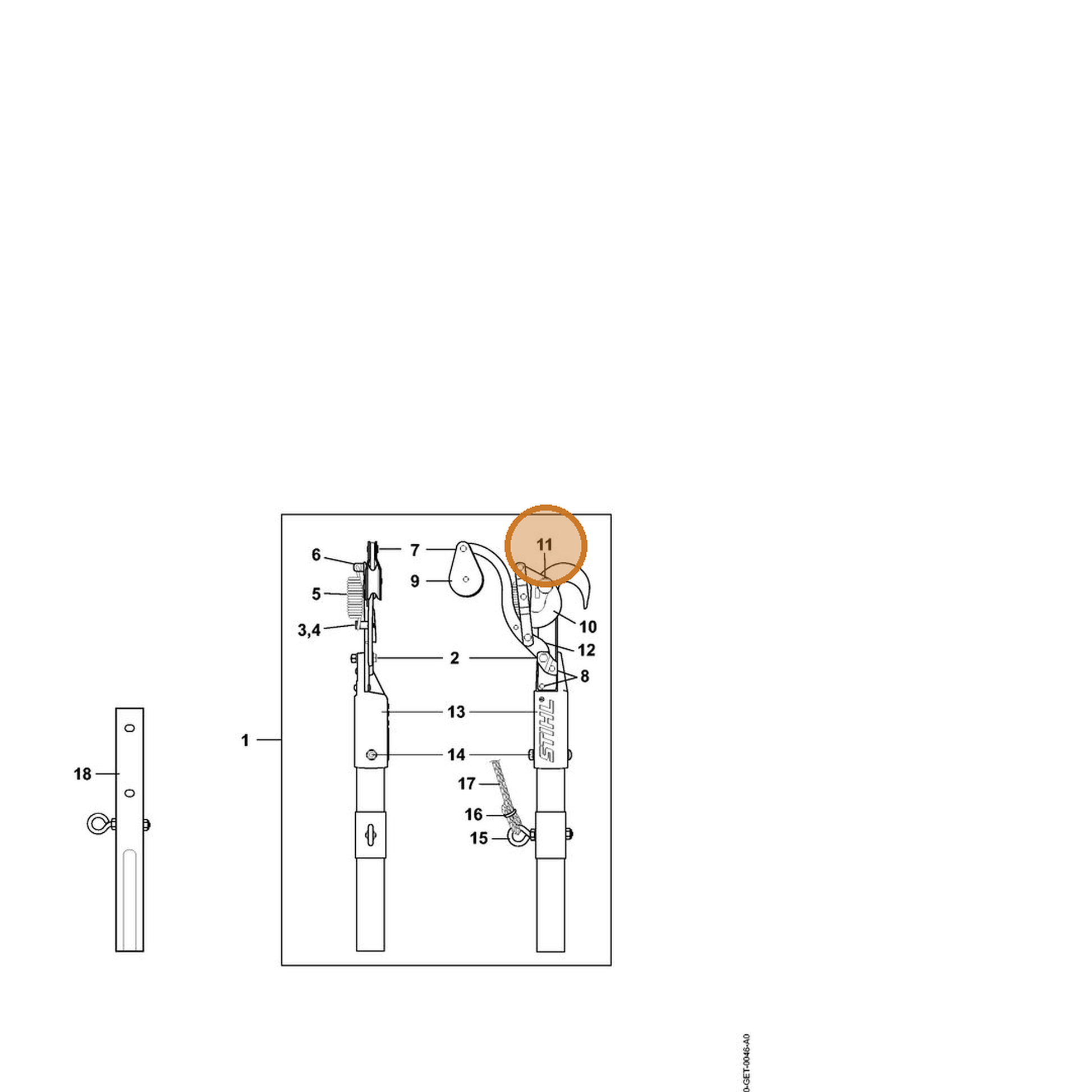 STIHL part 0000-882-1614 — IPL diagram snippet (6x zoom, amber highlight)