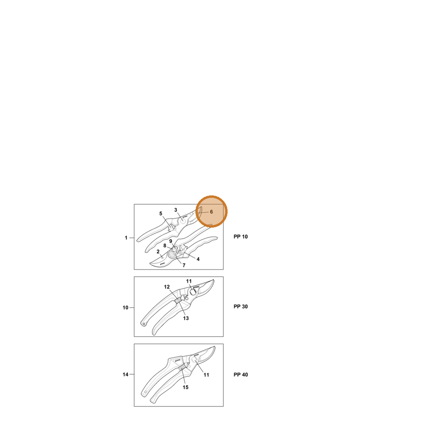 STIHL part 0000-882-2001 — IPL diagram snippet (6x zoom, amber highlight)