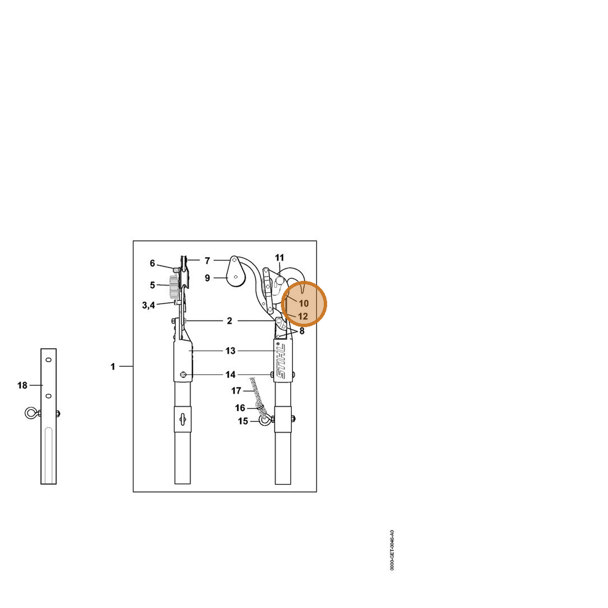 STIHL part 0000-882-3001 — IPL diagram snippet (6x zoom, amber highlight)