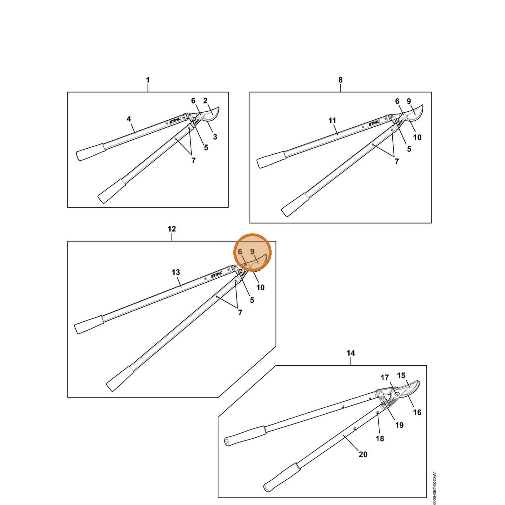 STIHL part 0000-882-3004 — IPL diagram snippet (6x zoom, amber highlight)