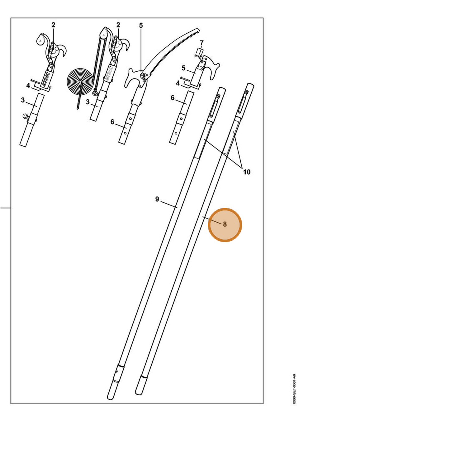 STIHL part 0000-882-3100 — IPL diagram snippet (6x zoom, amber highlight)