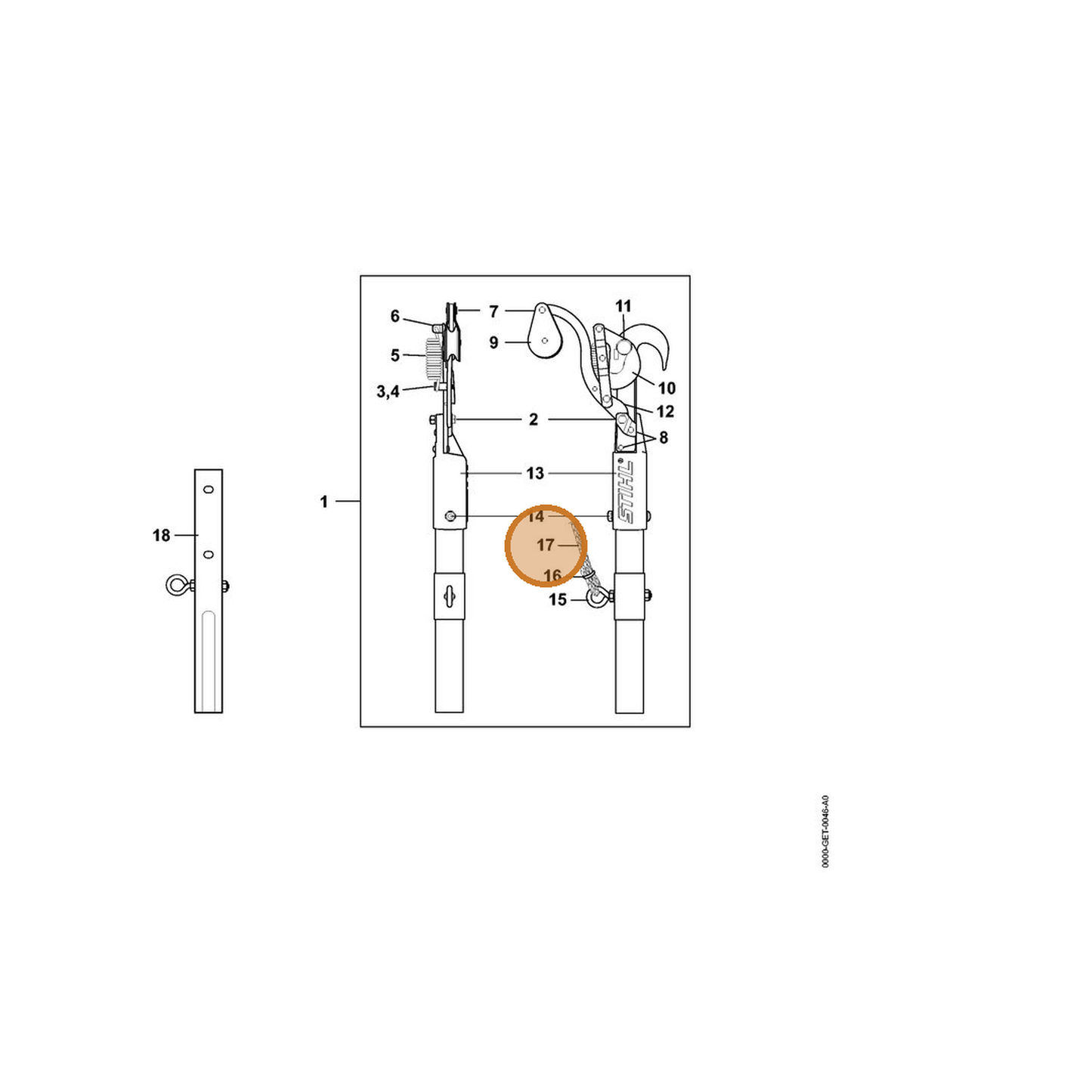 STIHL part 0000-882-3200 — IPL diagram snippet (6x zoom, amber highlight)