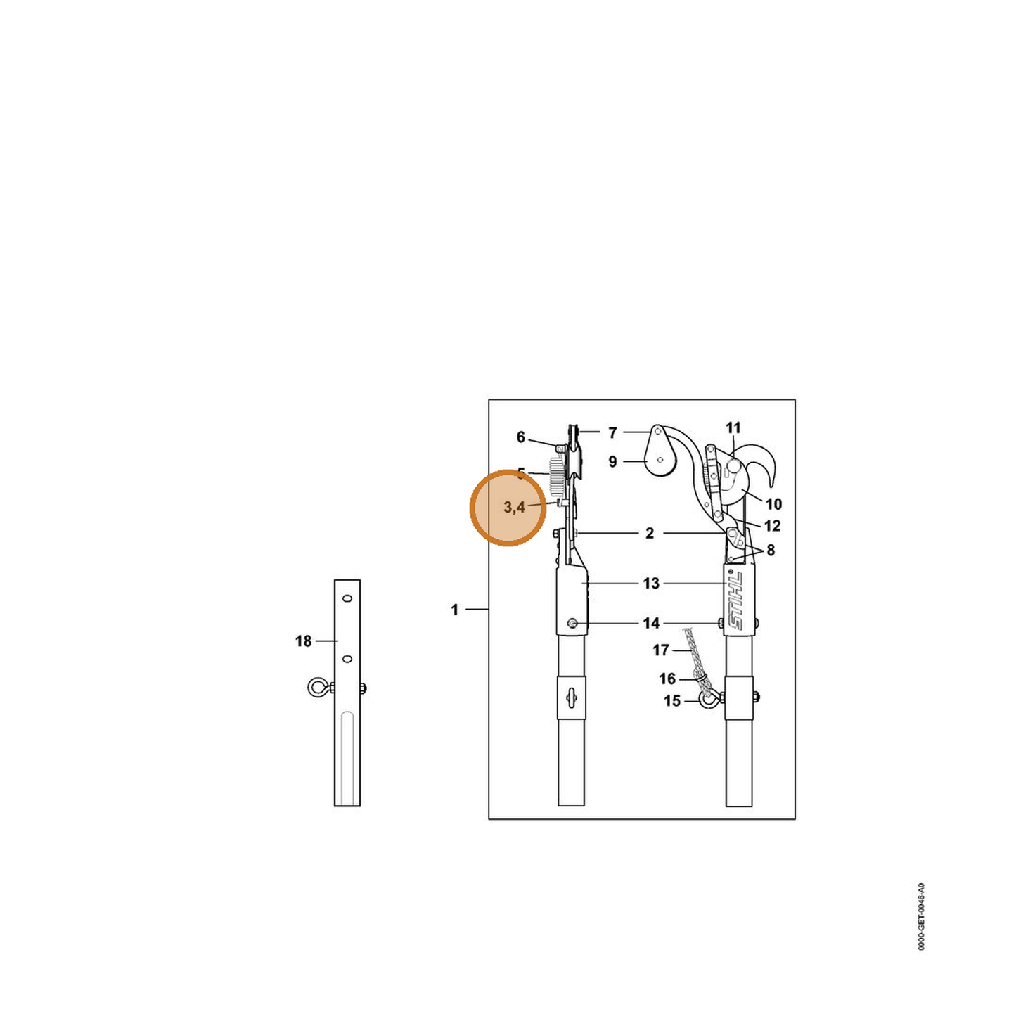 STIHL part 0000-882-3300 — IPL diagram snippet (6x zoom, amber highlight)