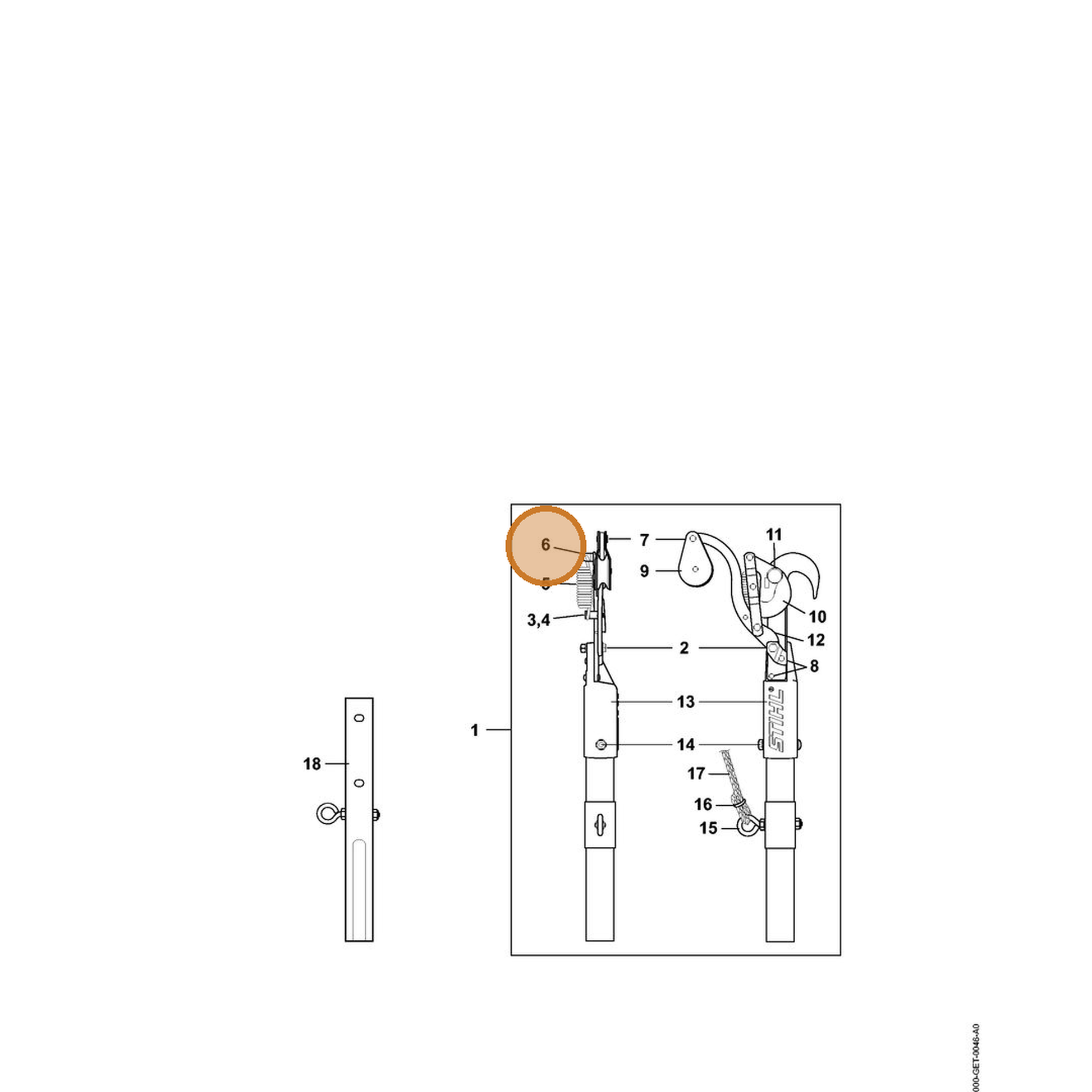 STIHL part 0000-882-3301 — IPL diagram snippet (6x zoom, amber highlight)