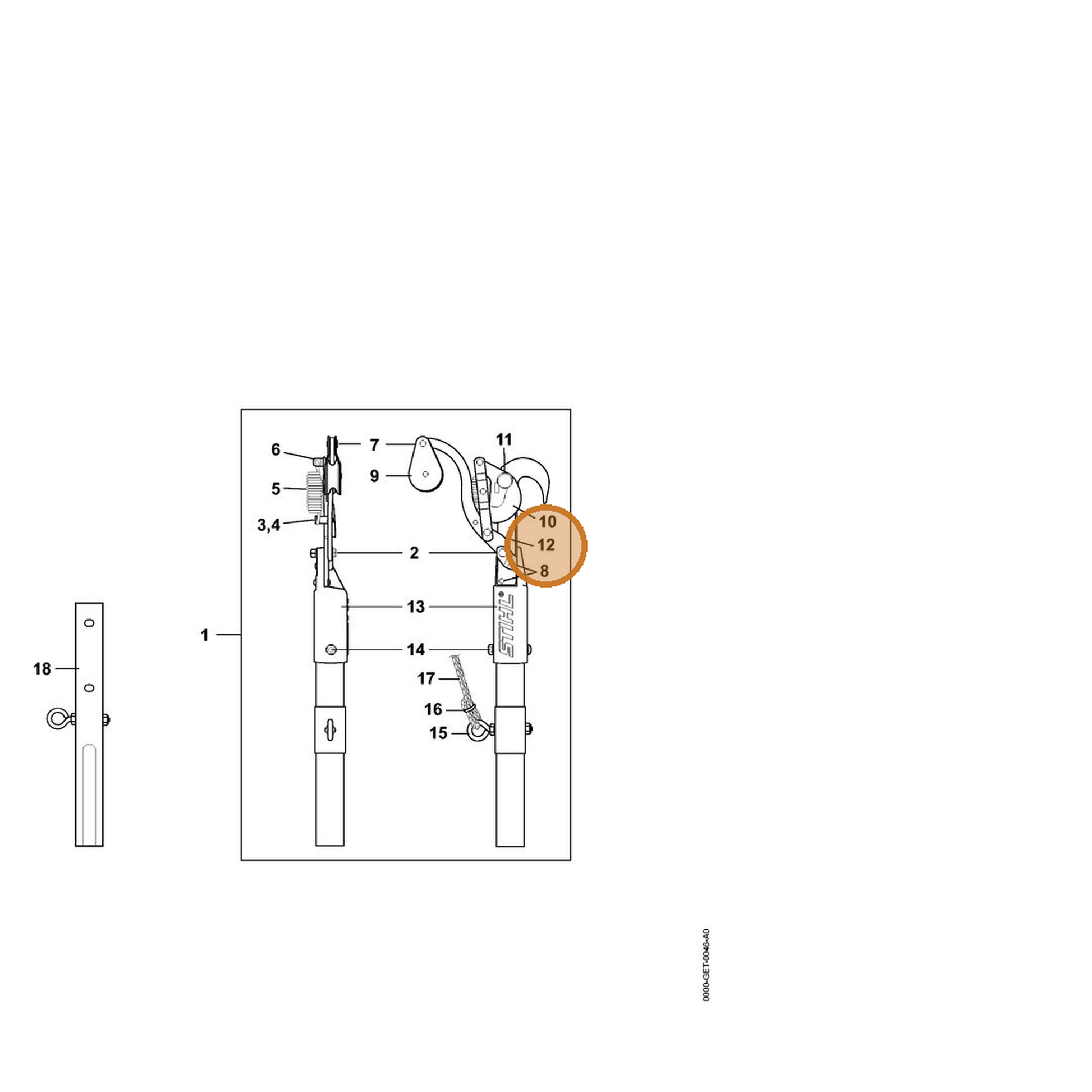 STIHL part 0000-882-3501 — IPL diagram snippet (6x zoom, amber highlight)