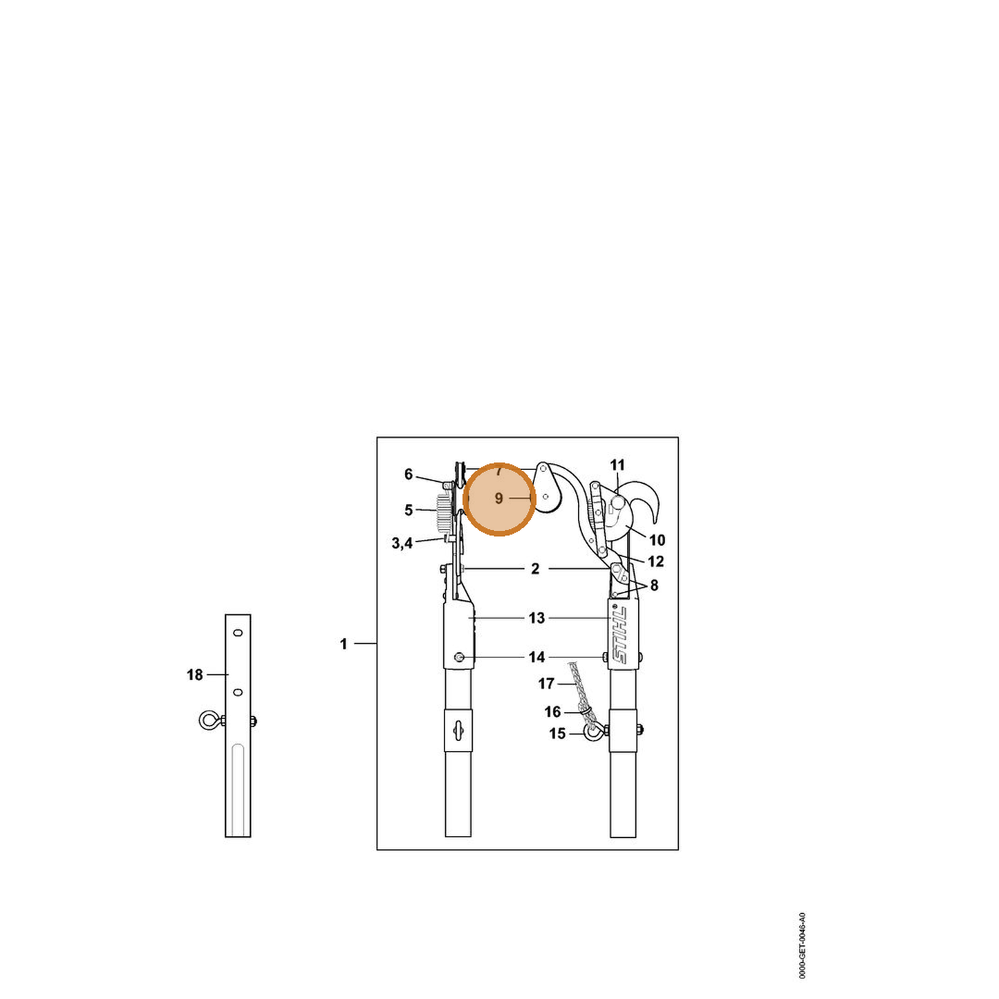 STIHL part 0000-882-3600 — IPL diagram snippet (6x zoom, amber highlight)