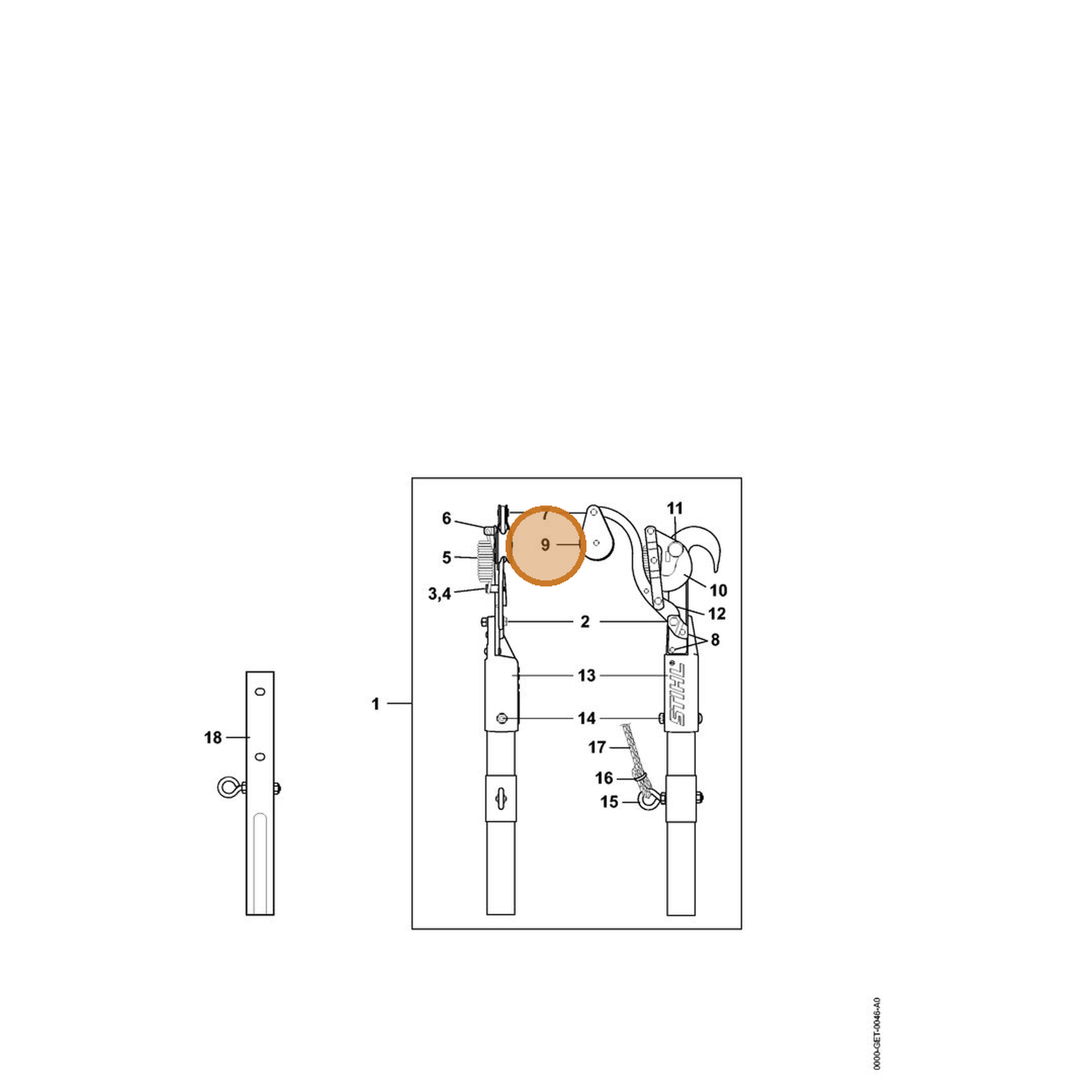 STIHL part 0000-882-3600 — IPL diagram snippet (6x zoom, amber highlight)