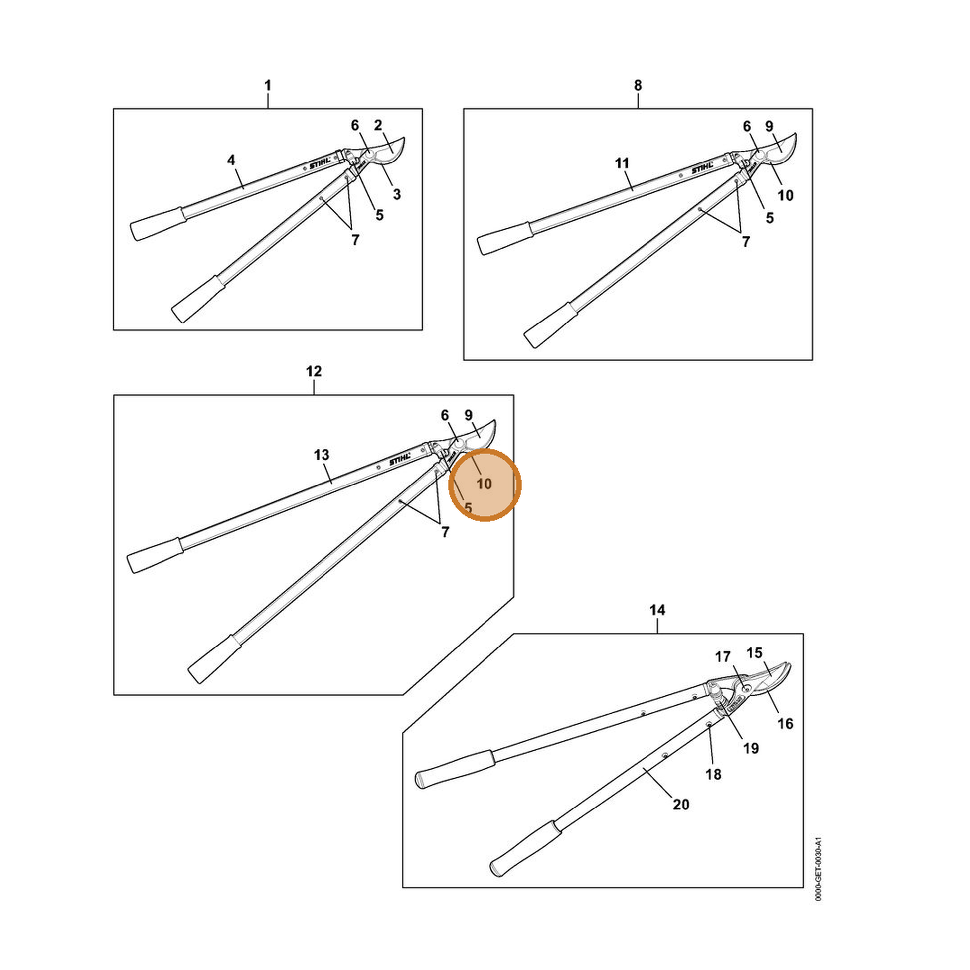 STIHL part 0000-882-4601 — IPL diagram snippet (6x zoom, amber highlight)