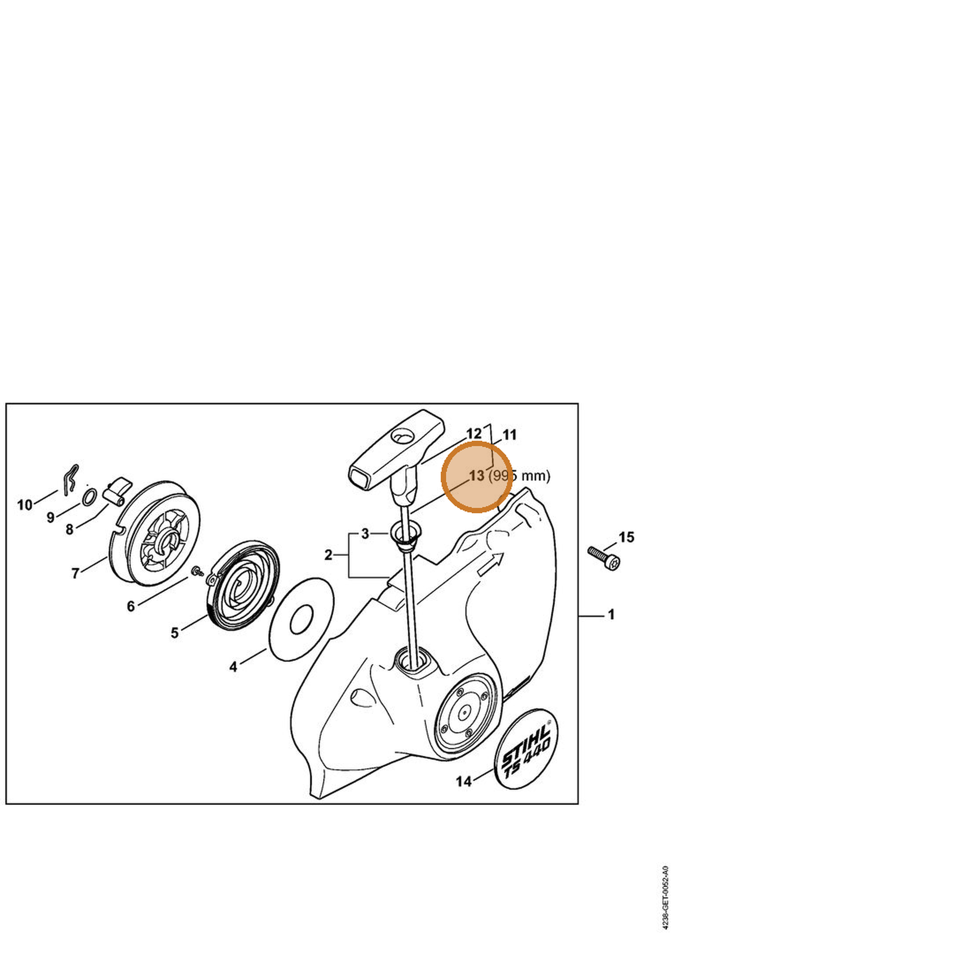 STIHL part 0000-930-2297 — IPL diagram snippet (6x zoom, amber highlight)