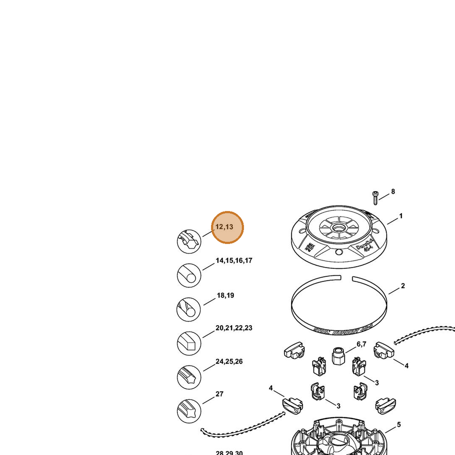 STIHL part 0000-930-3505 — IPL diagram snippet (6x zoom, amber highlight)