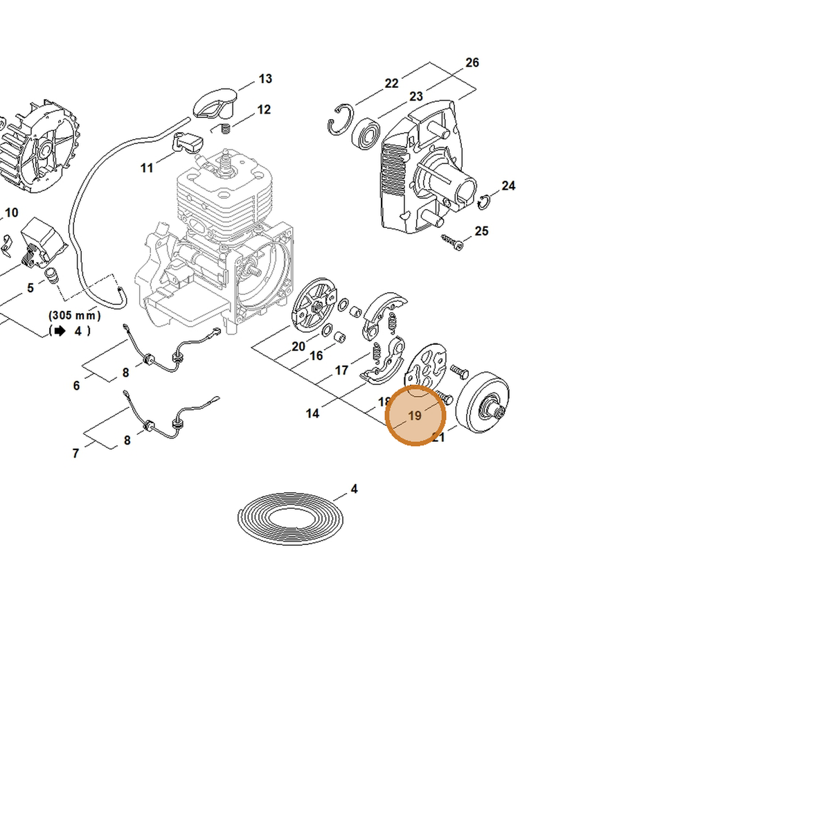 STIHL part 0000-951-0606 — IPL diagram snippet (6x zoom, amber highlight)