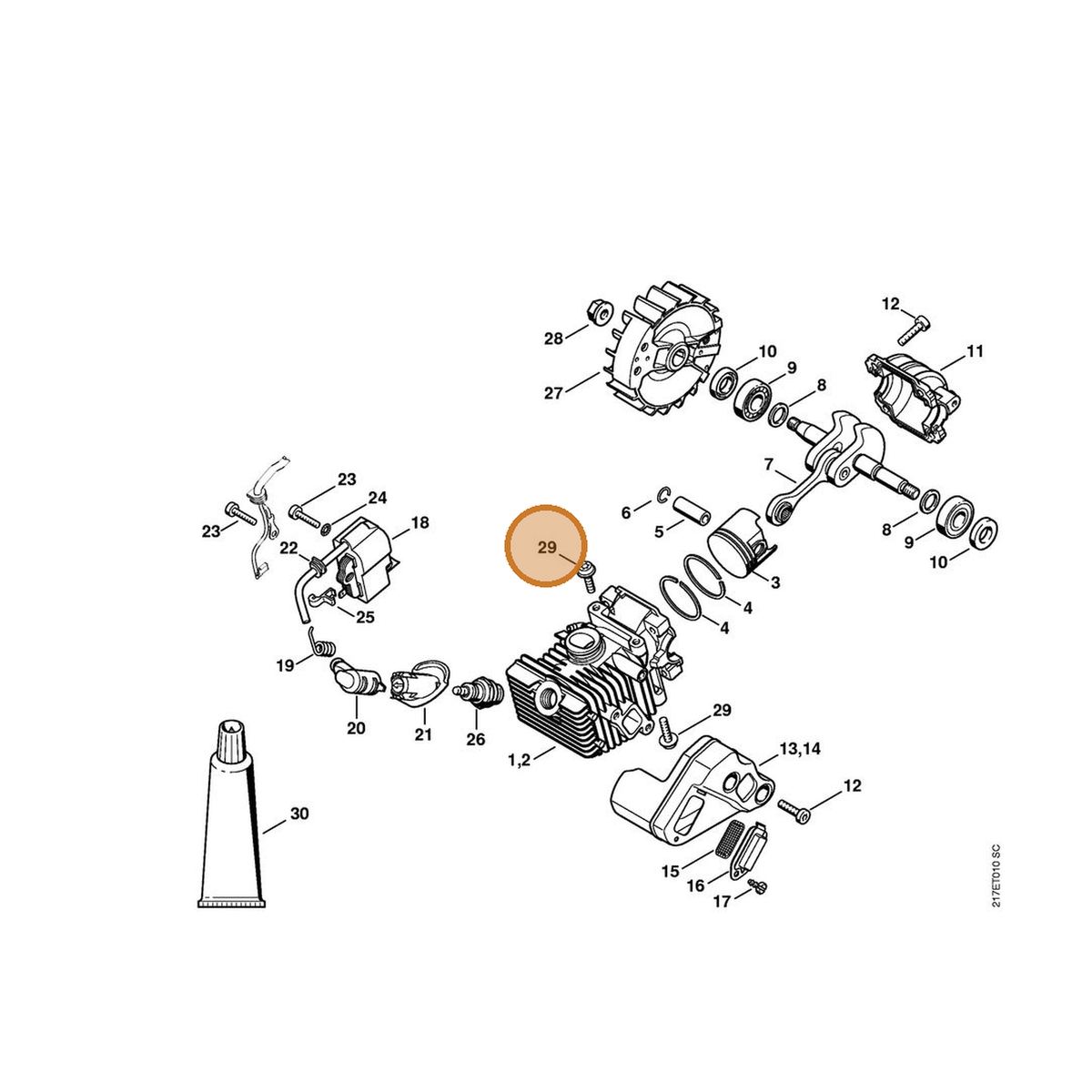 STIHL part 0000-951-1100 — IPL diagram snippet (6x zoom, amber highlight)