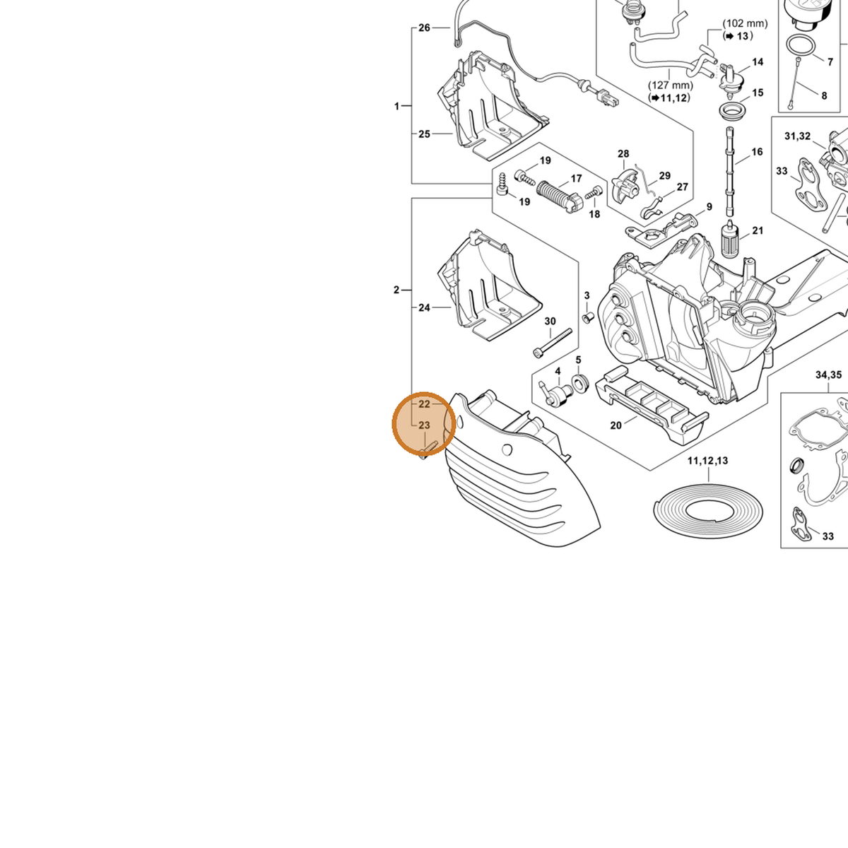 STIHL part 0000-951-1109 — IPL diagram snippet (6x zoom, amber highlight)