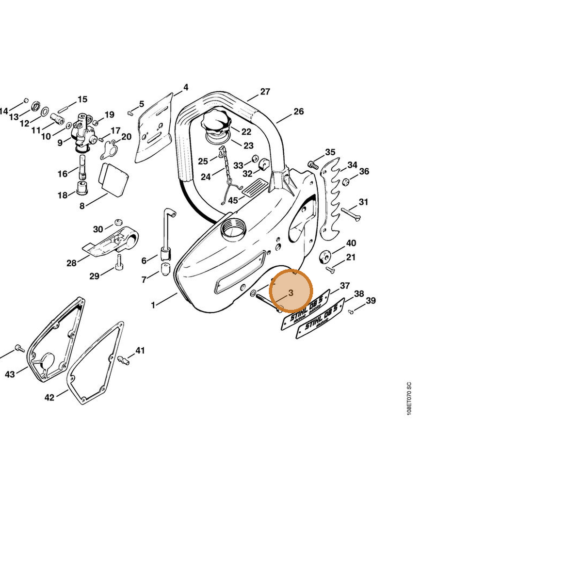 STIHL part 0000-951-2909 — IPL diagram snippet (6x zoom, amber highlight)