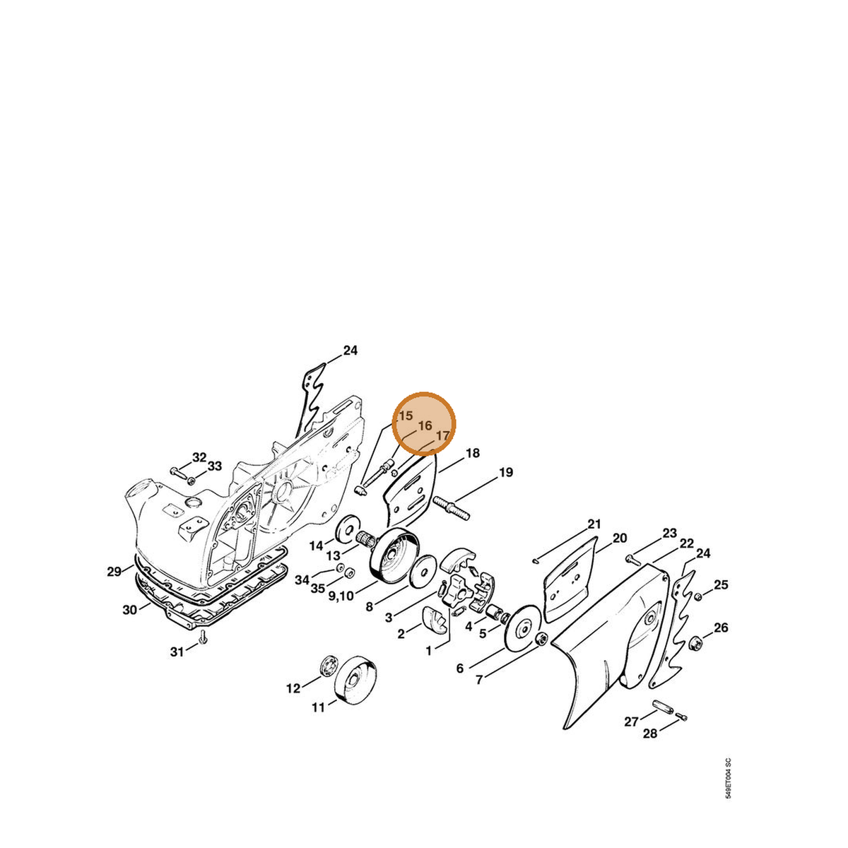 STIHL part 0000-951-2911 — IPL diagram snippet (6x zoom, amber highlight)