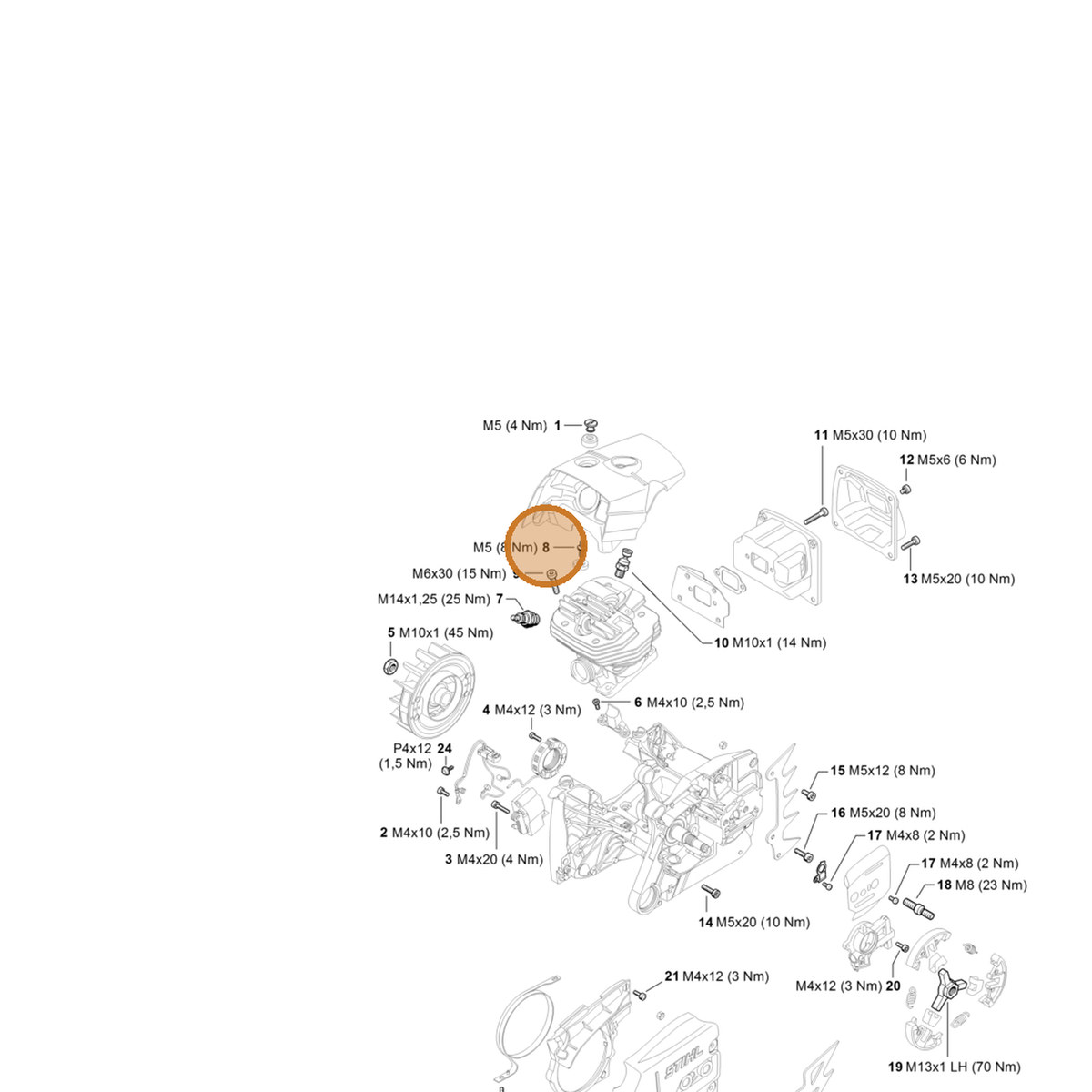 STIHL part 0000-953-0810 — IPL diagram snippet (6x zoom, amber highlight)