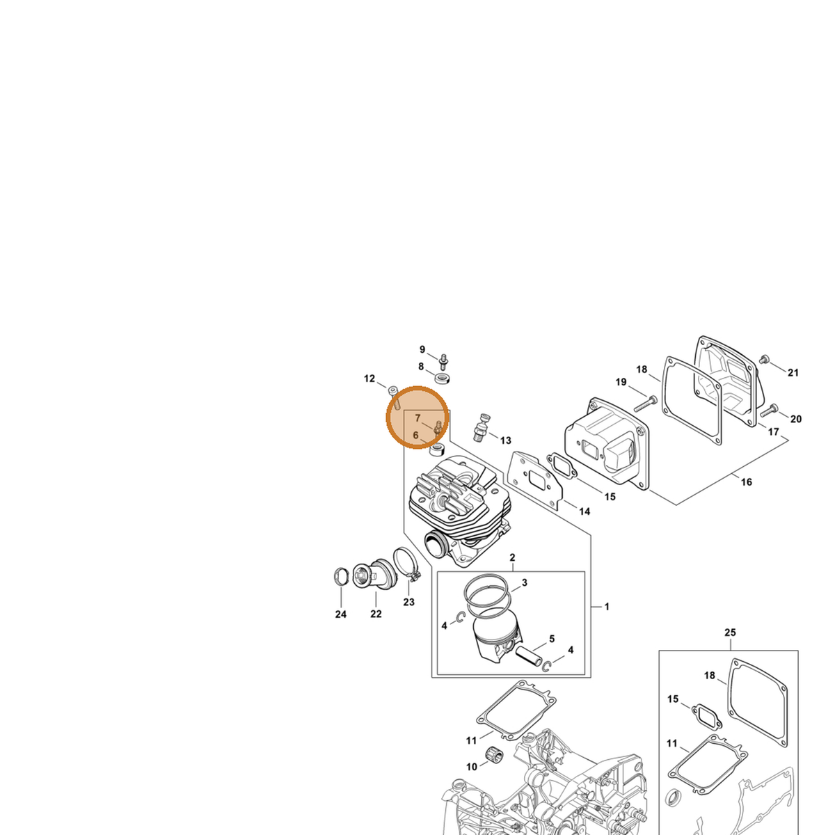 STIHL part 0000-953-0811 — IPL diagram snippet (6x zoom, amber highlight)