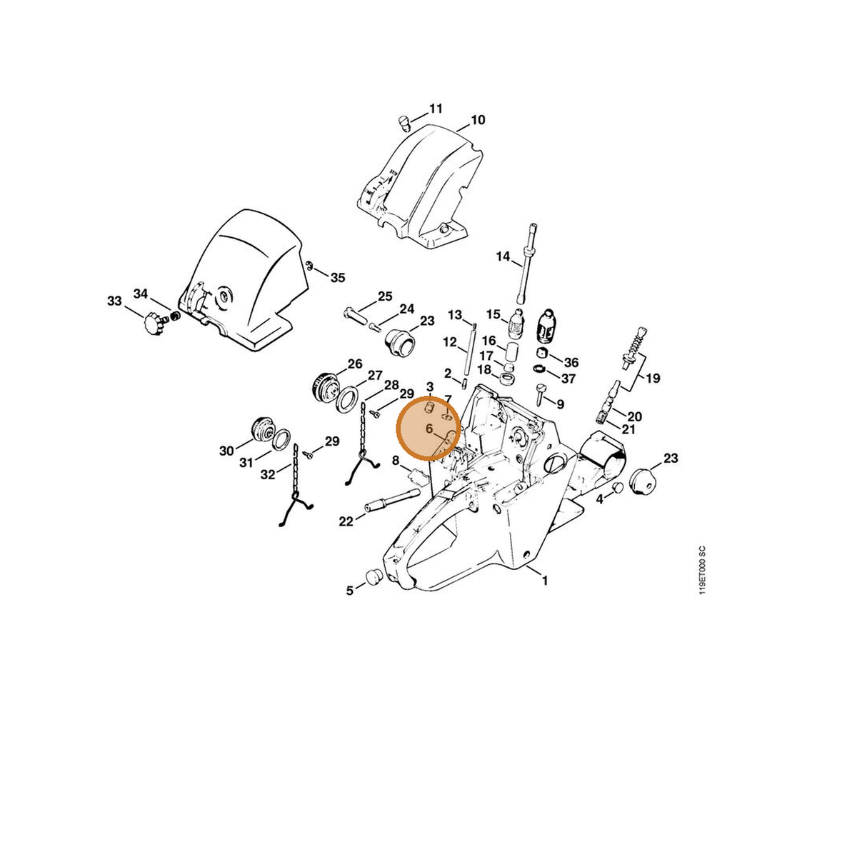 STIHL part 0000-953-0818 — IPL diagram snippet (6x zoom, amber highlight)