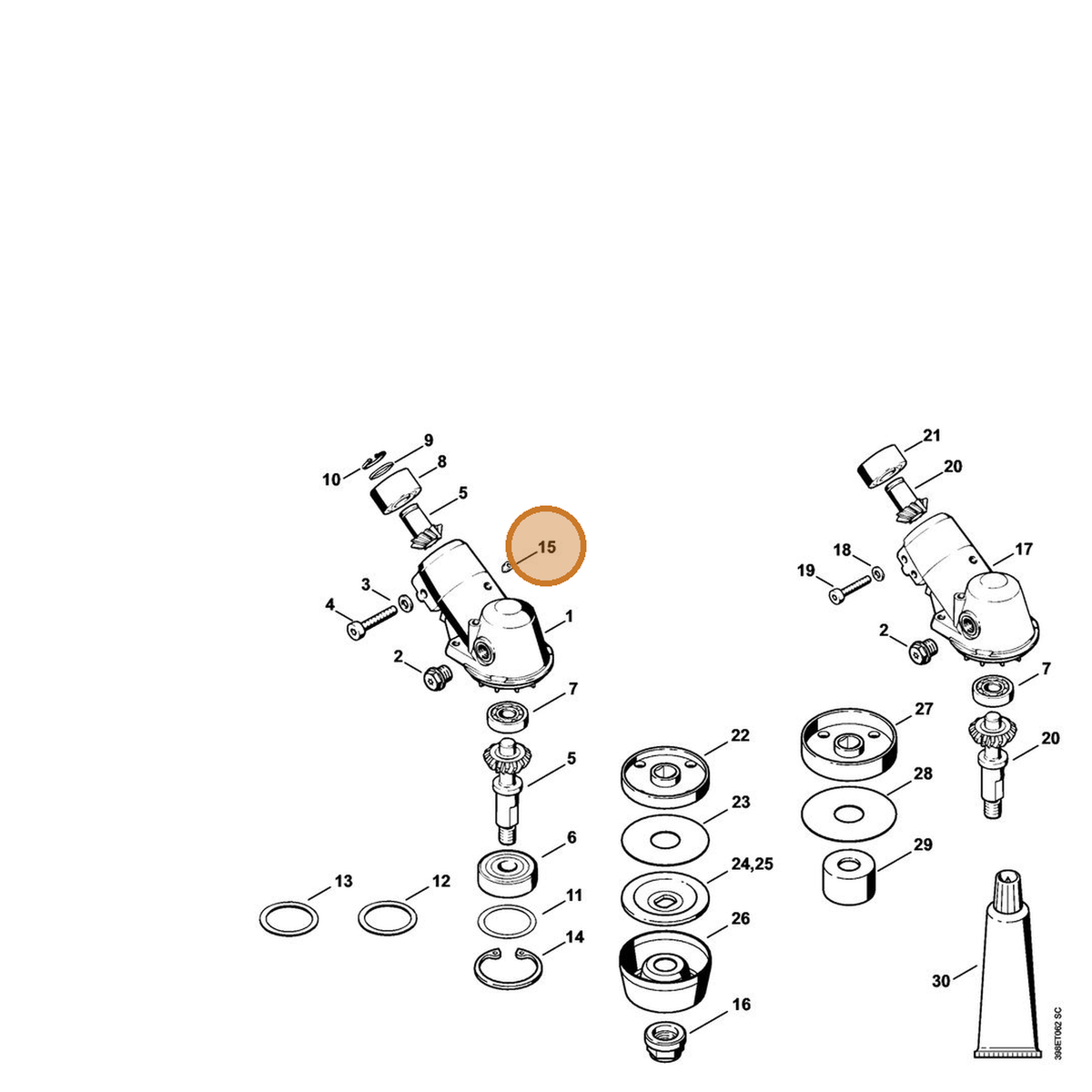 STIHL part 0000-953-1001 — IPL diagram snippet (6x zoom, amber highlight)