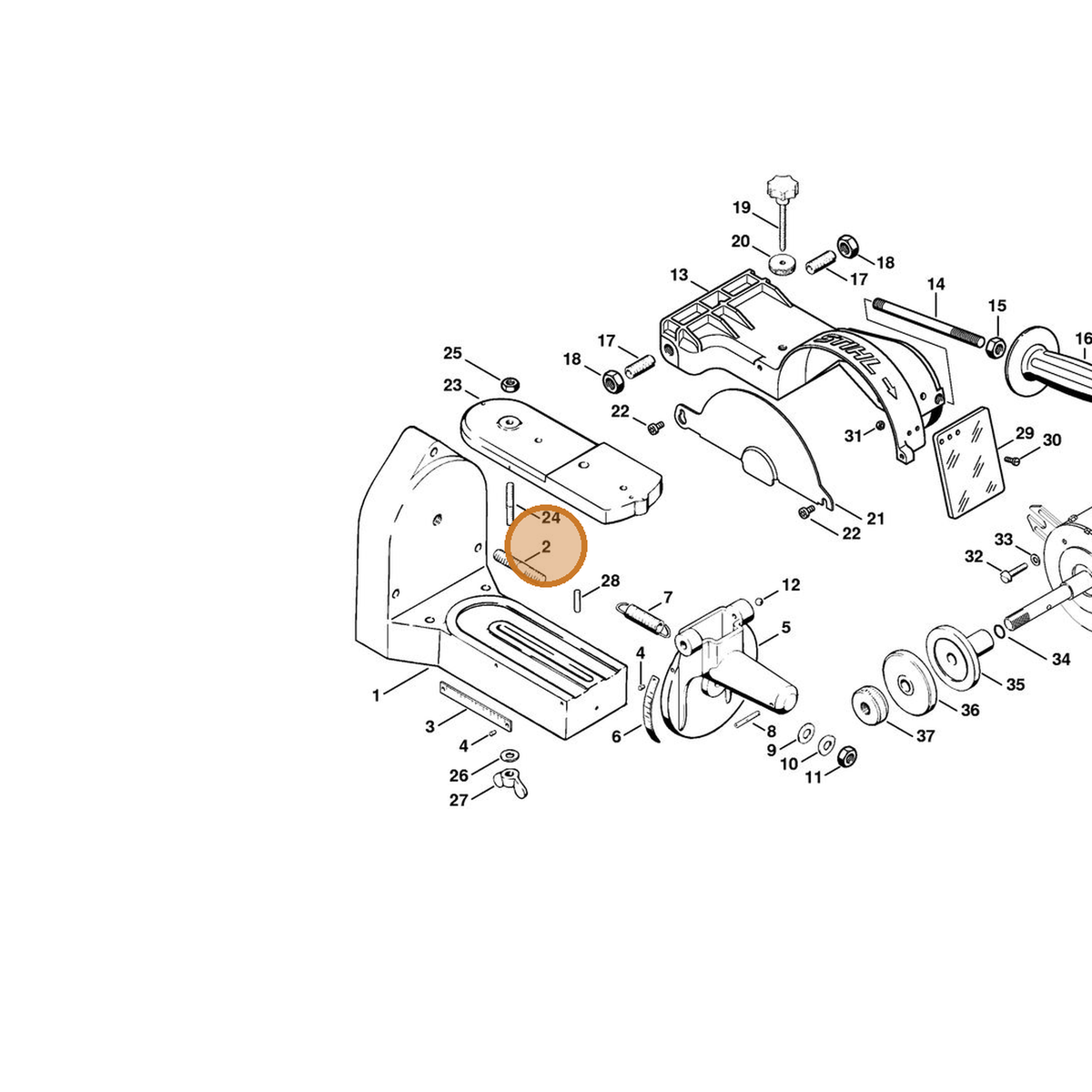 STIHL part 0000-953-1602 — IPL diagram snippet (6x zoom, amber highlight)