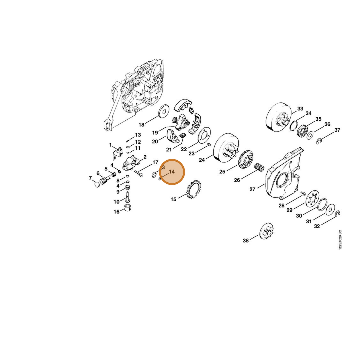 STIHL part 0000-958-0406 — IPL diagram snippet (6x zoom, amber highlight)