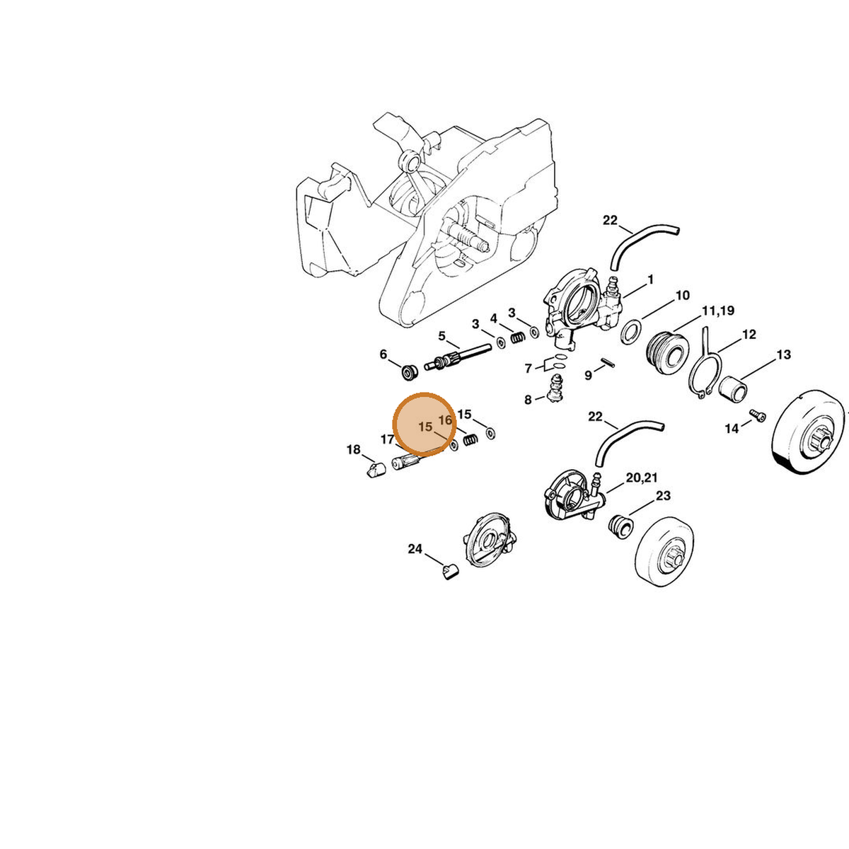 STIHL part 0000-958-0407 — IPL diagram snippet (6x zoom, amber highlight)