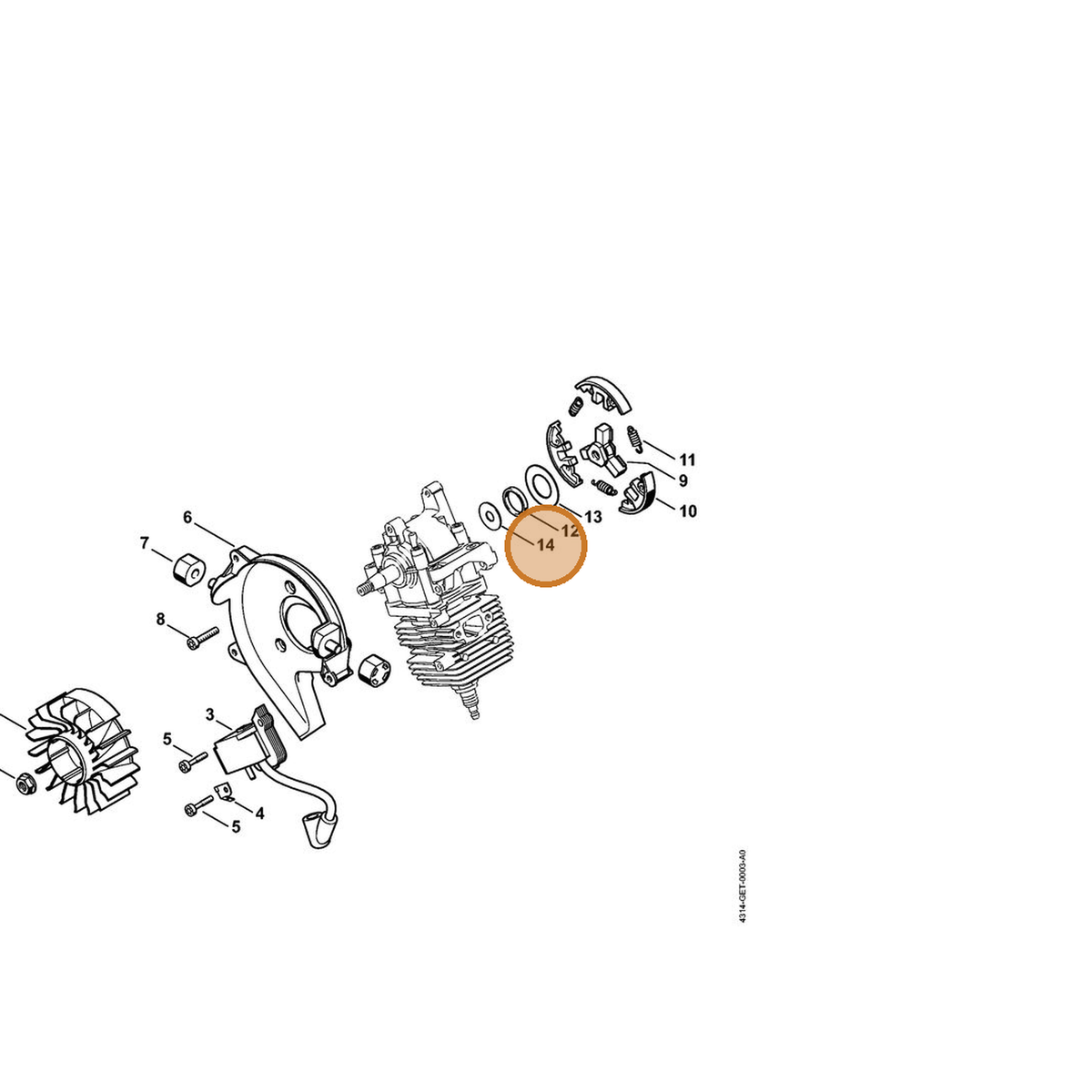 STIHL part 0000-958-0501 — IPL diagram snippet (6x zoom, amber highlight)