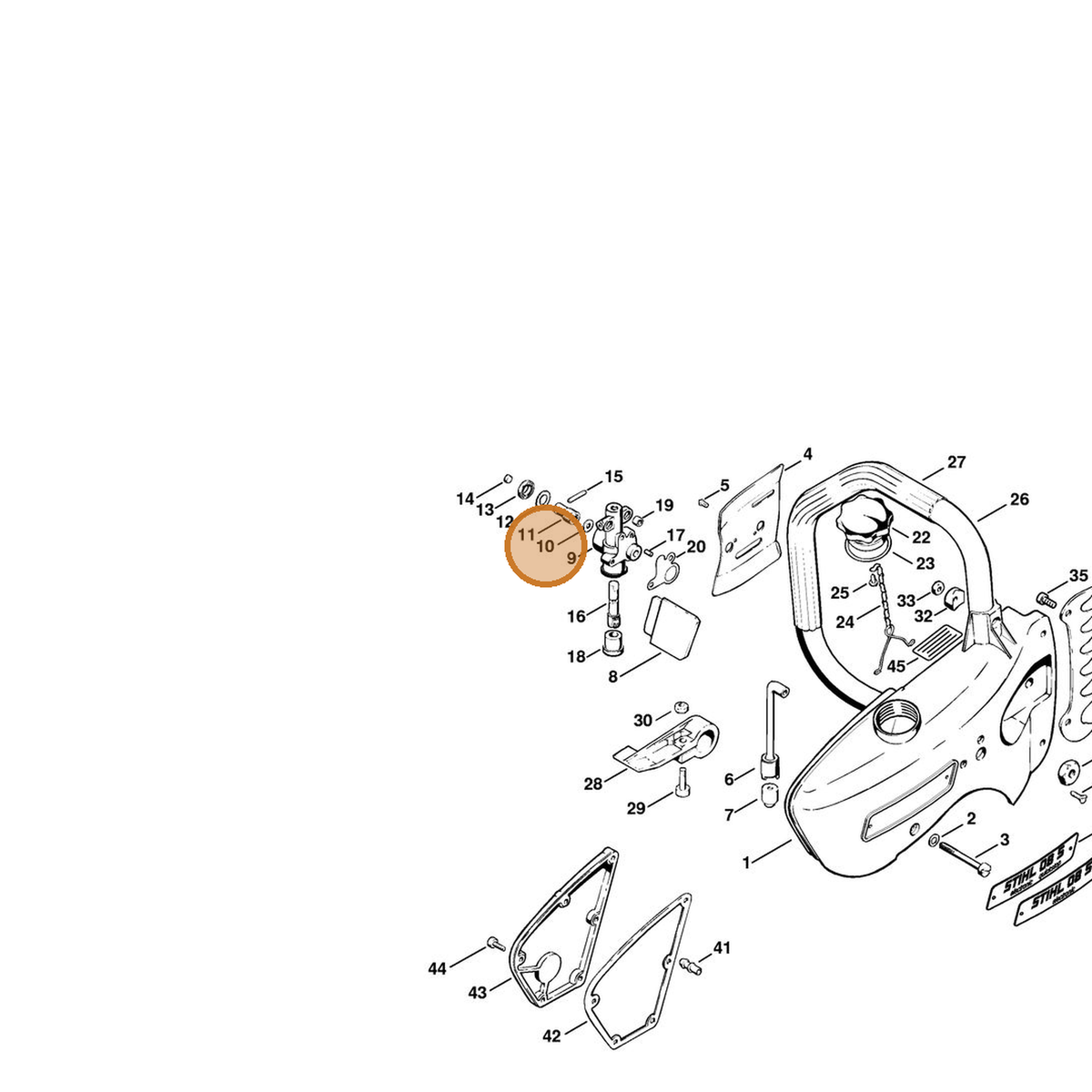 STIHL part 0000-958-0510 — IPL diagram snippet (6x zoom, amber highlight)