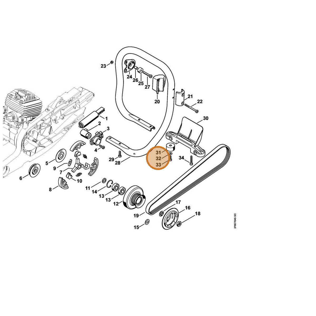 STIHL part 0000-958-0511 — IPL diagram snippet (6x zoom, amber highlight)
