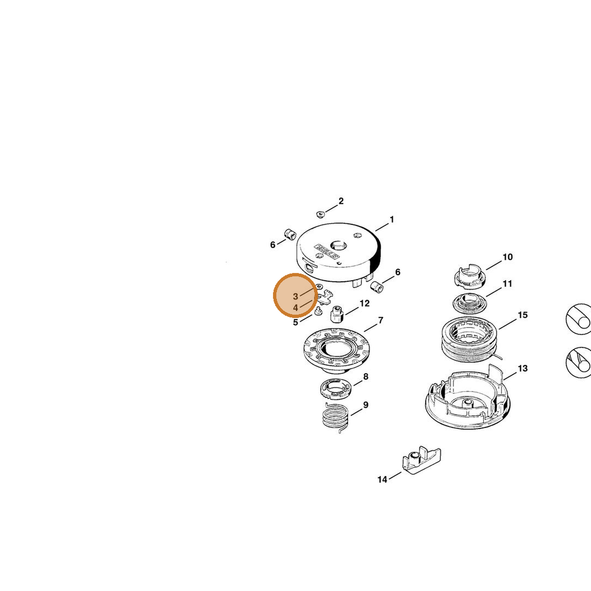 STIHL part 0000-958-0516 — IPL diagram snippet (6x zoom, amber highlight)