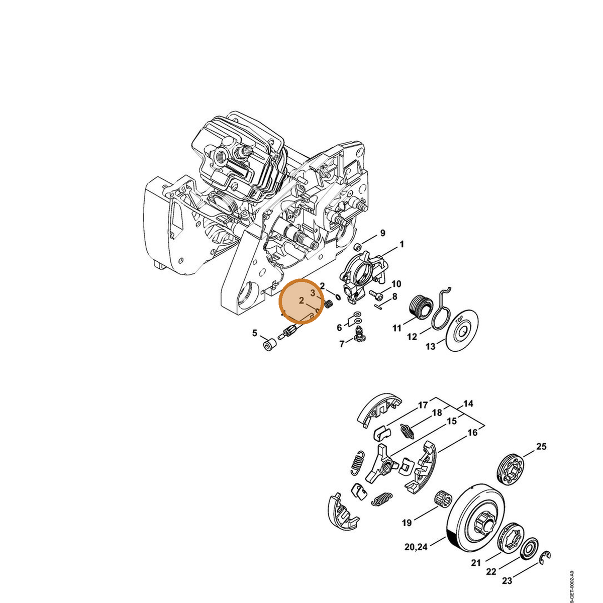 STIHL part 0000-958-0518 — IPL diagram snippet (6x zoom, amber highlight)