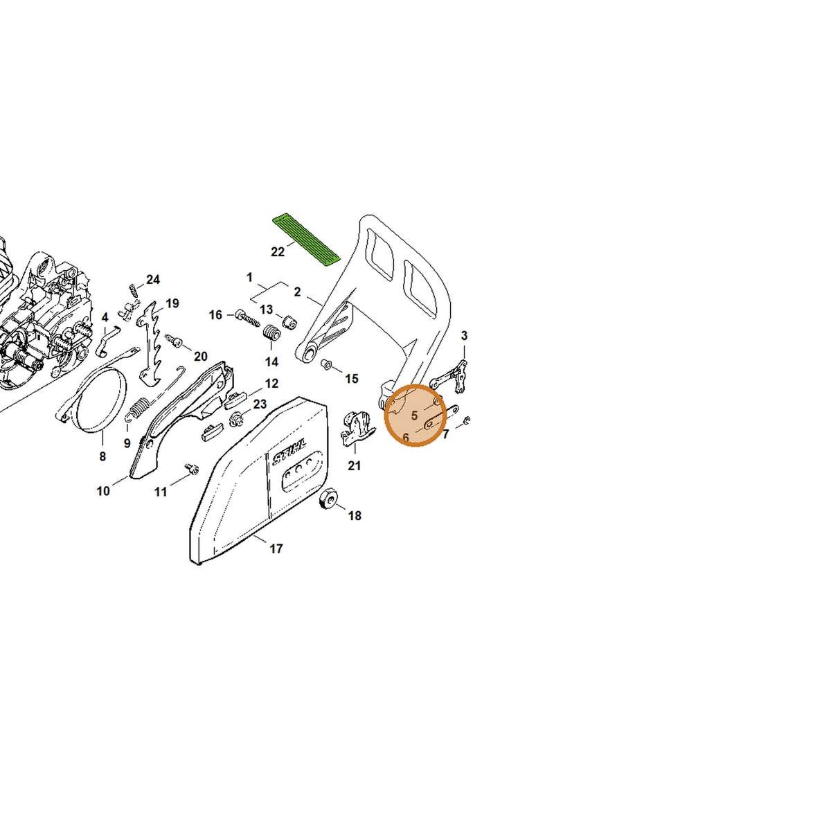STIHL part 0000-958-0521 — IPL diagram snippet (6x zoom, amber highlight)