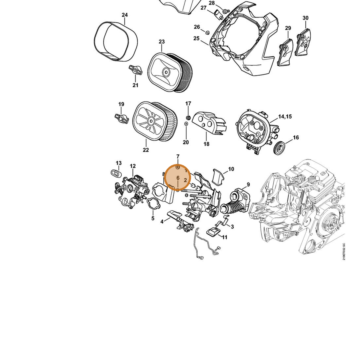 STIHL part 0000-958-0528 — IPL diagram snippet (6x zoom, amber highlight)