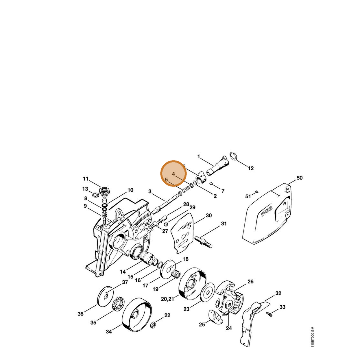 STIHL part 0000-958-0602 — IPL diagram snippet (6x zoom, amber highlight)